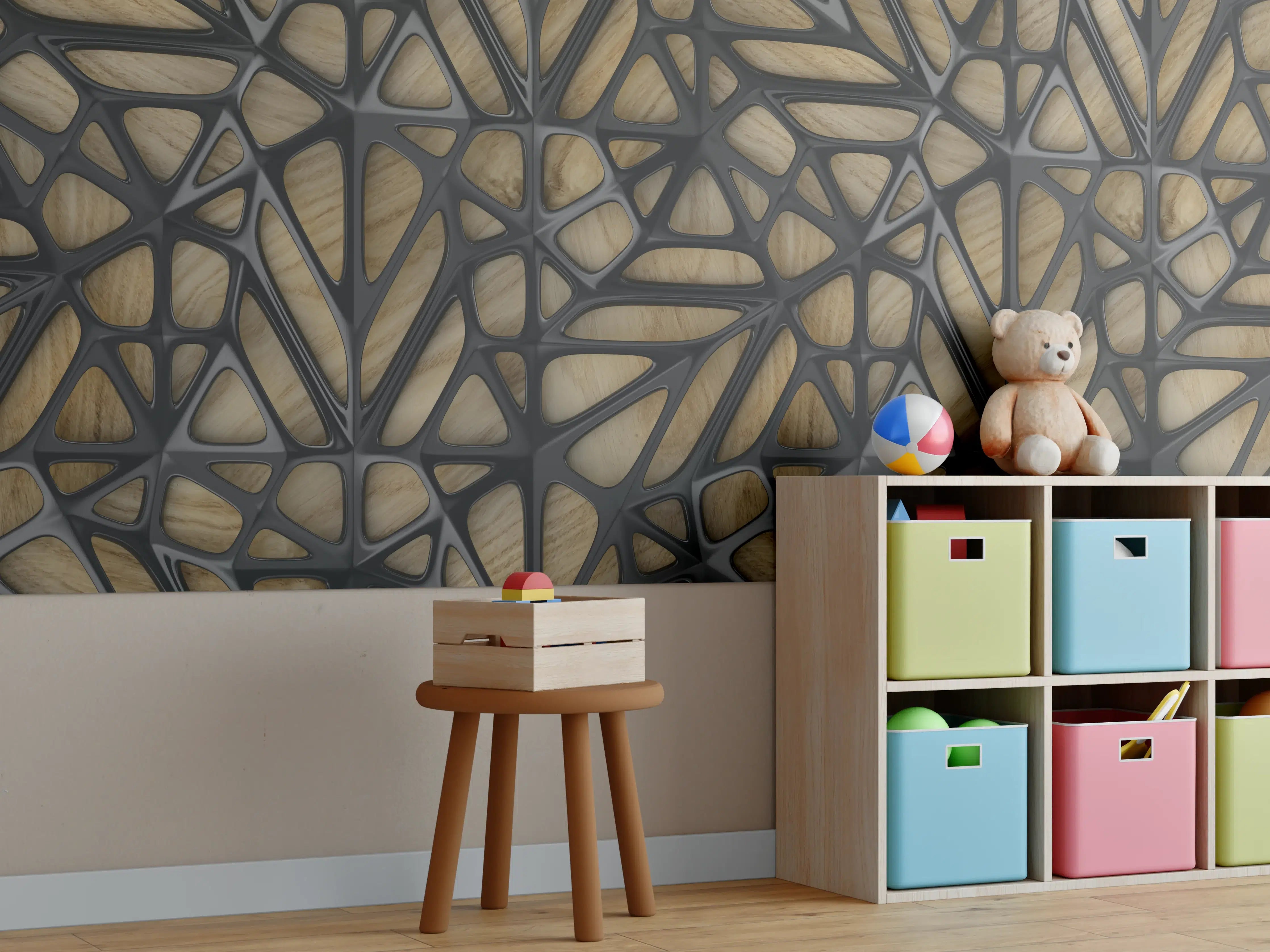Kinderzimmer Wandgestaltung - Schwarzes Gitter Muster