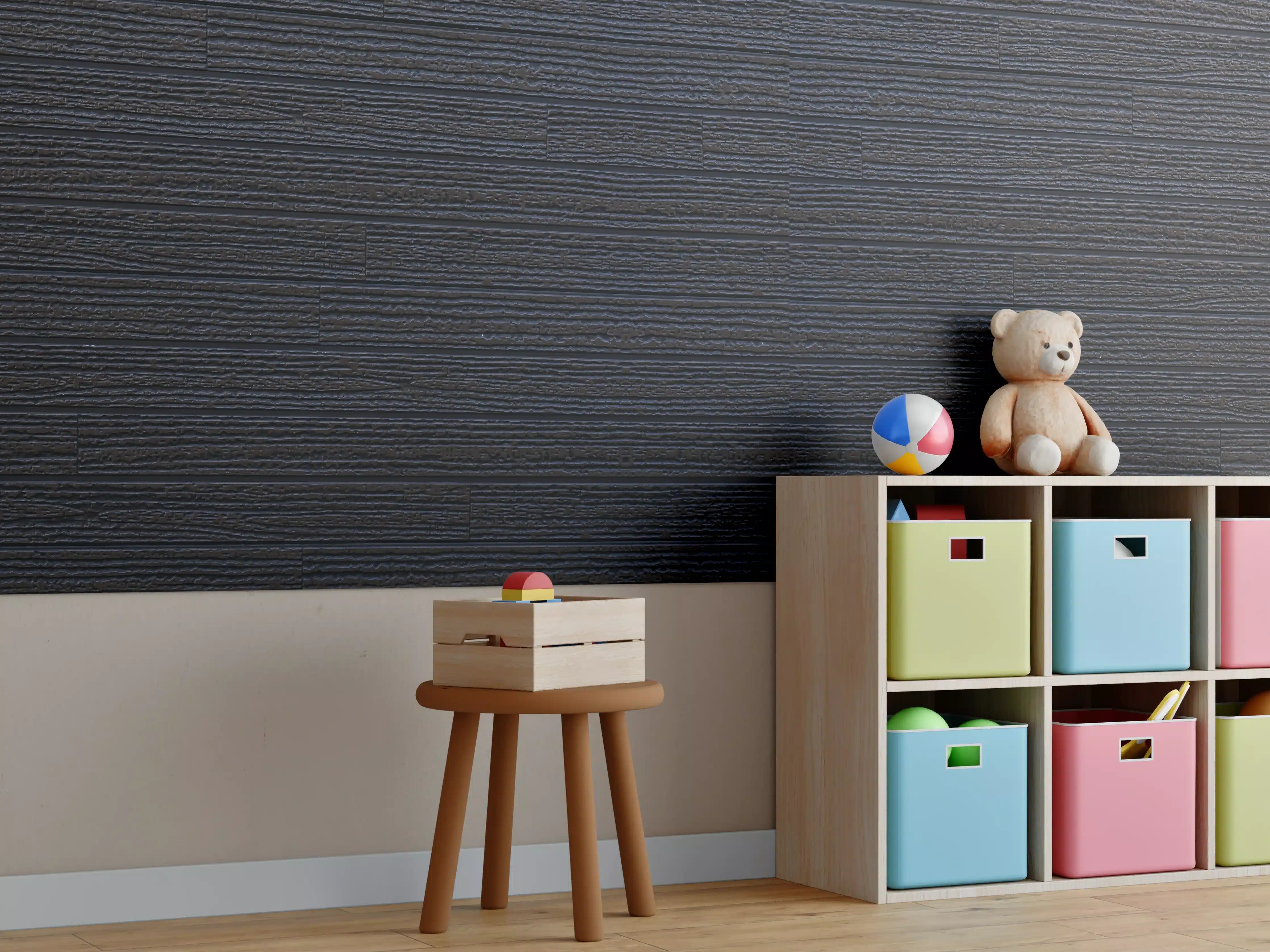Kinderzimmer Wandgestaltung - Schwarzes Holz - Vintage