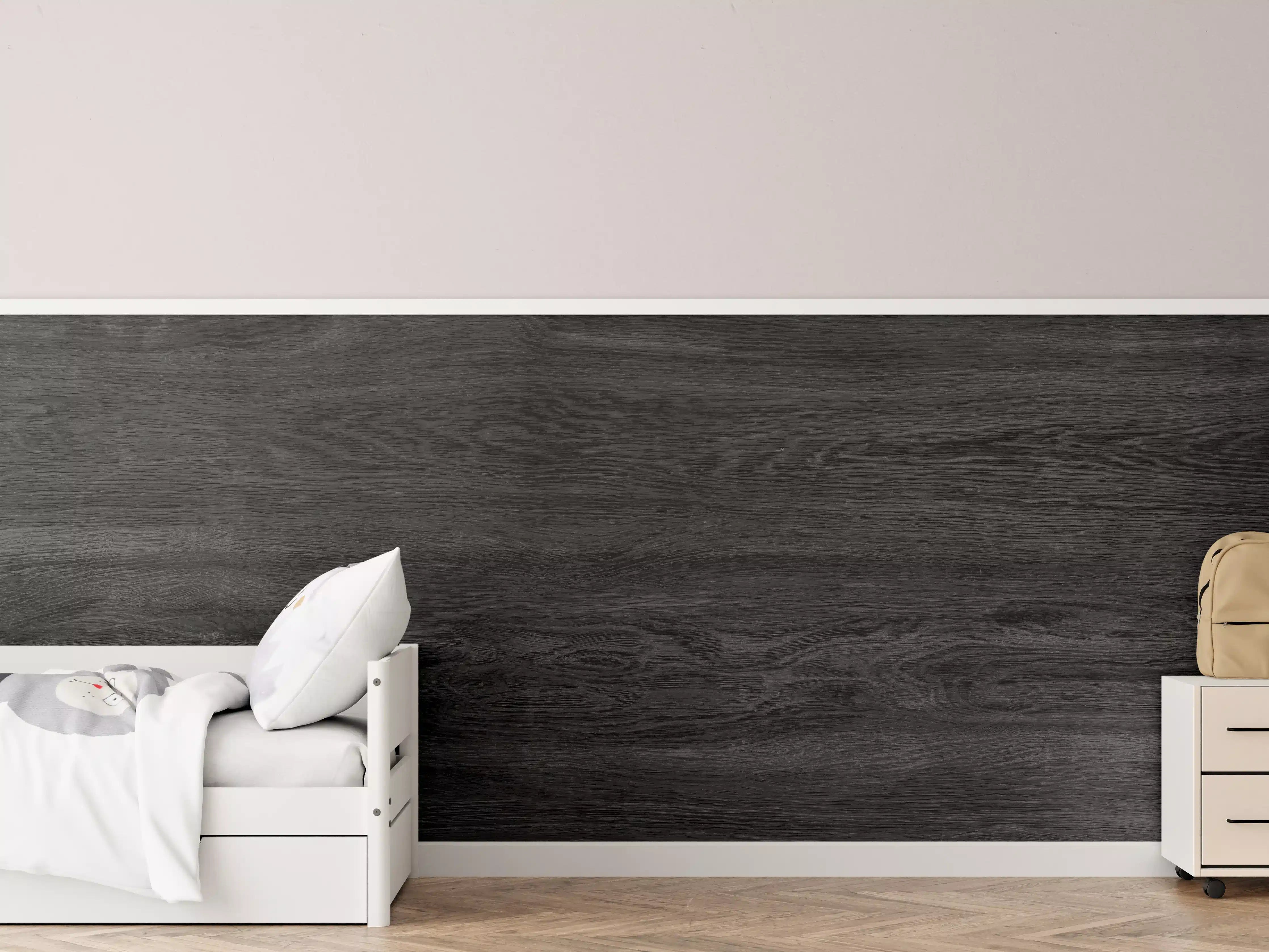 Kinderzimmer Wandgestaltung - Schwarzes Holz Hintergrund