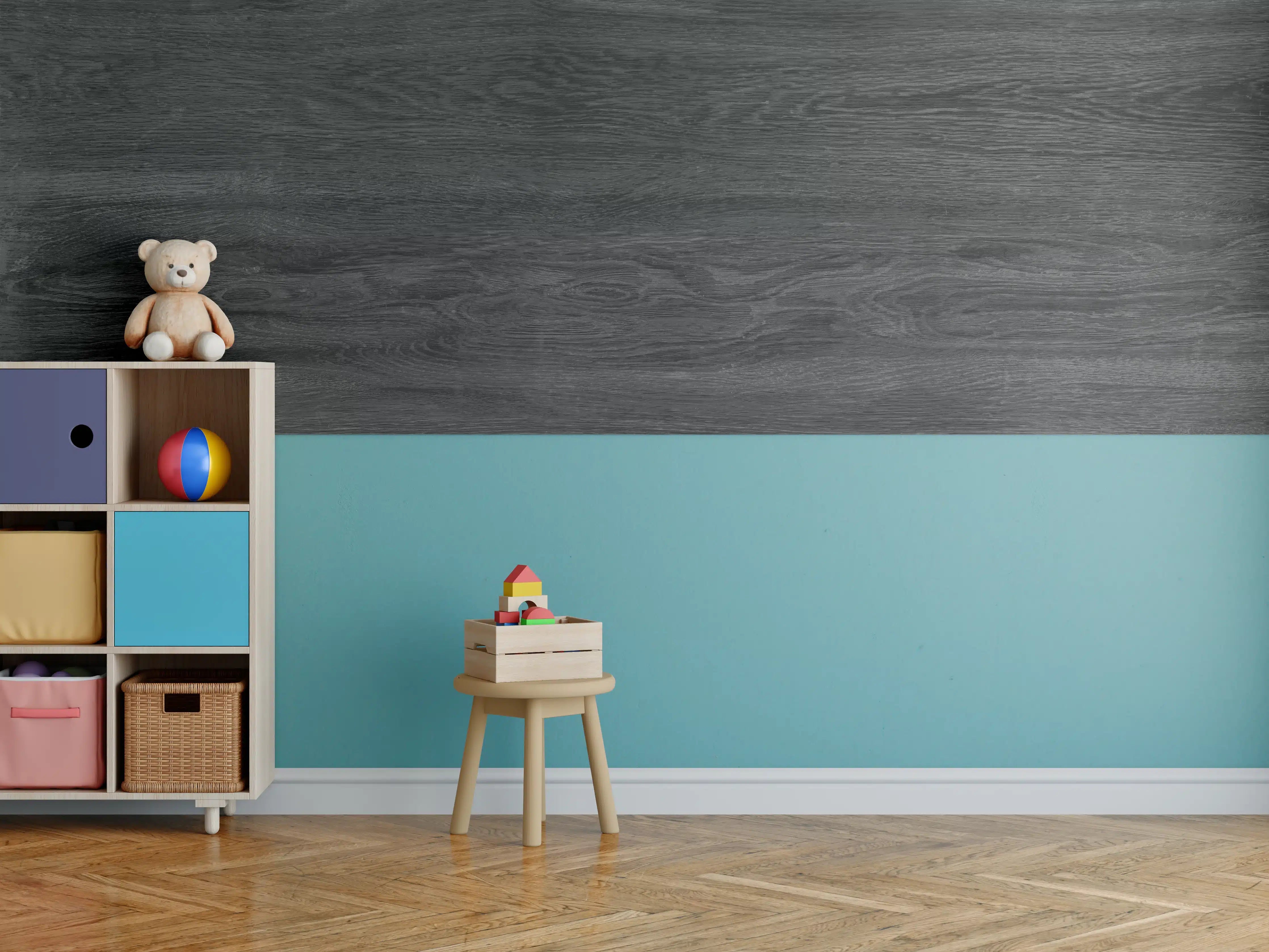 Kinderzimmer Wandgestaltung - Schwarzes Holz Hintergrund