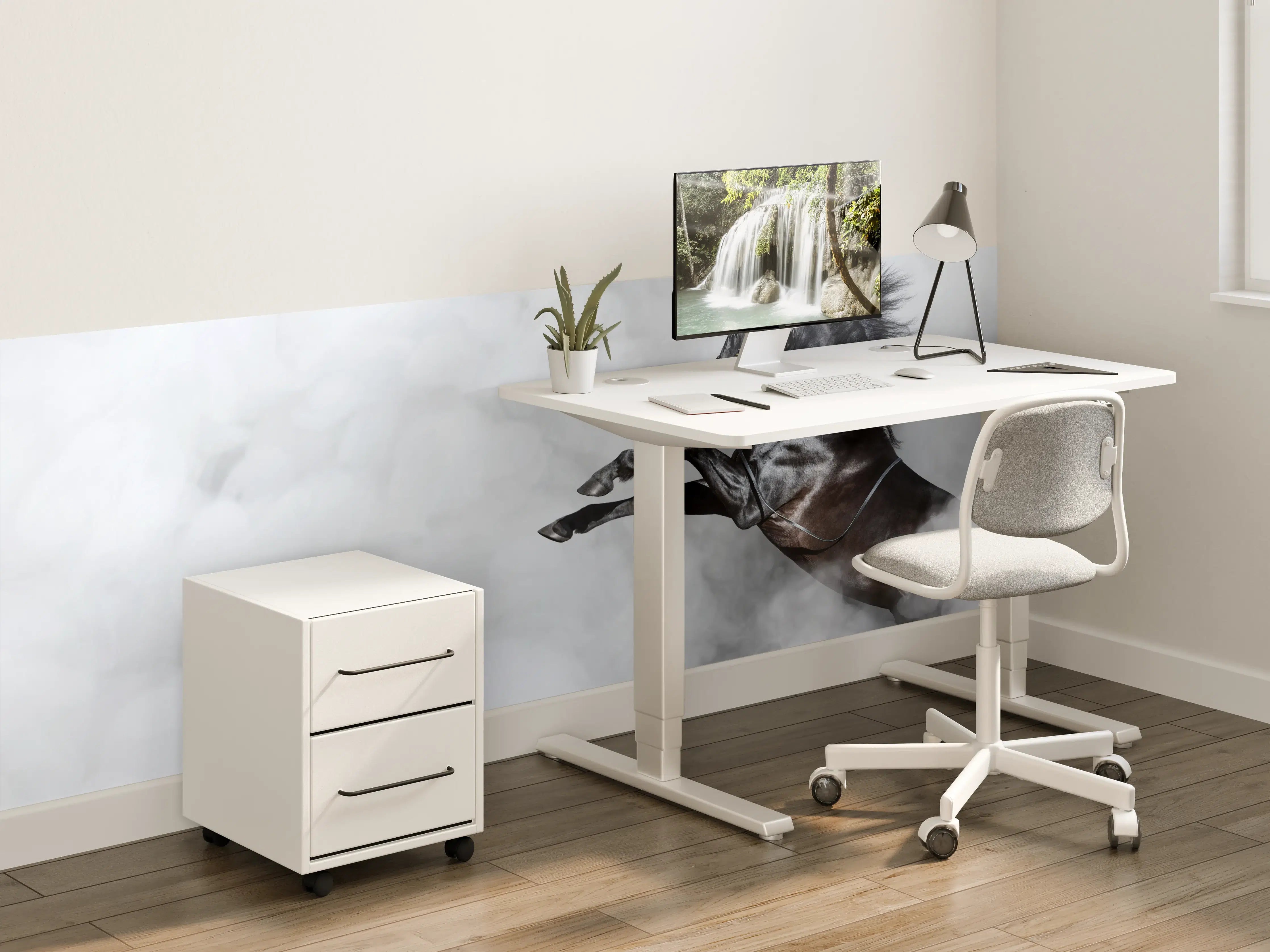 Kinderzimmer Wandgestaltung - Schwarzes Pferd im Nebel Kunstbild