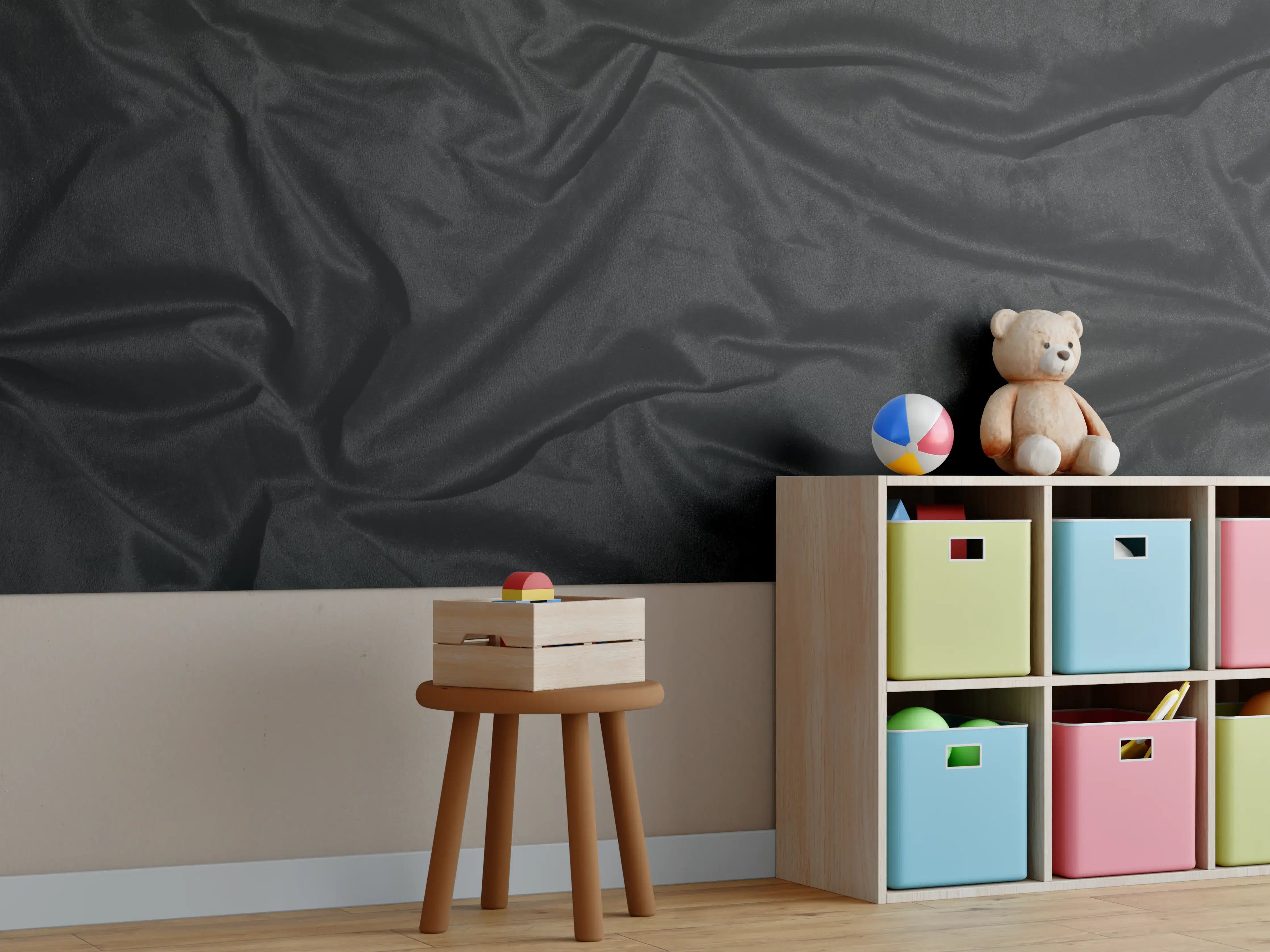 Kinderzimmer Wandgestaltung - Schwarzes Satin Seiden Tuch