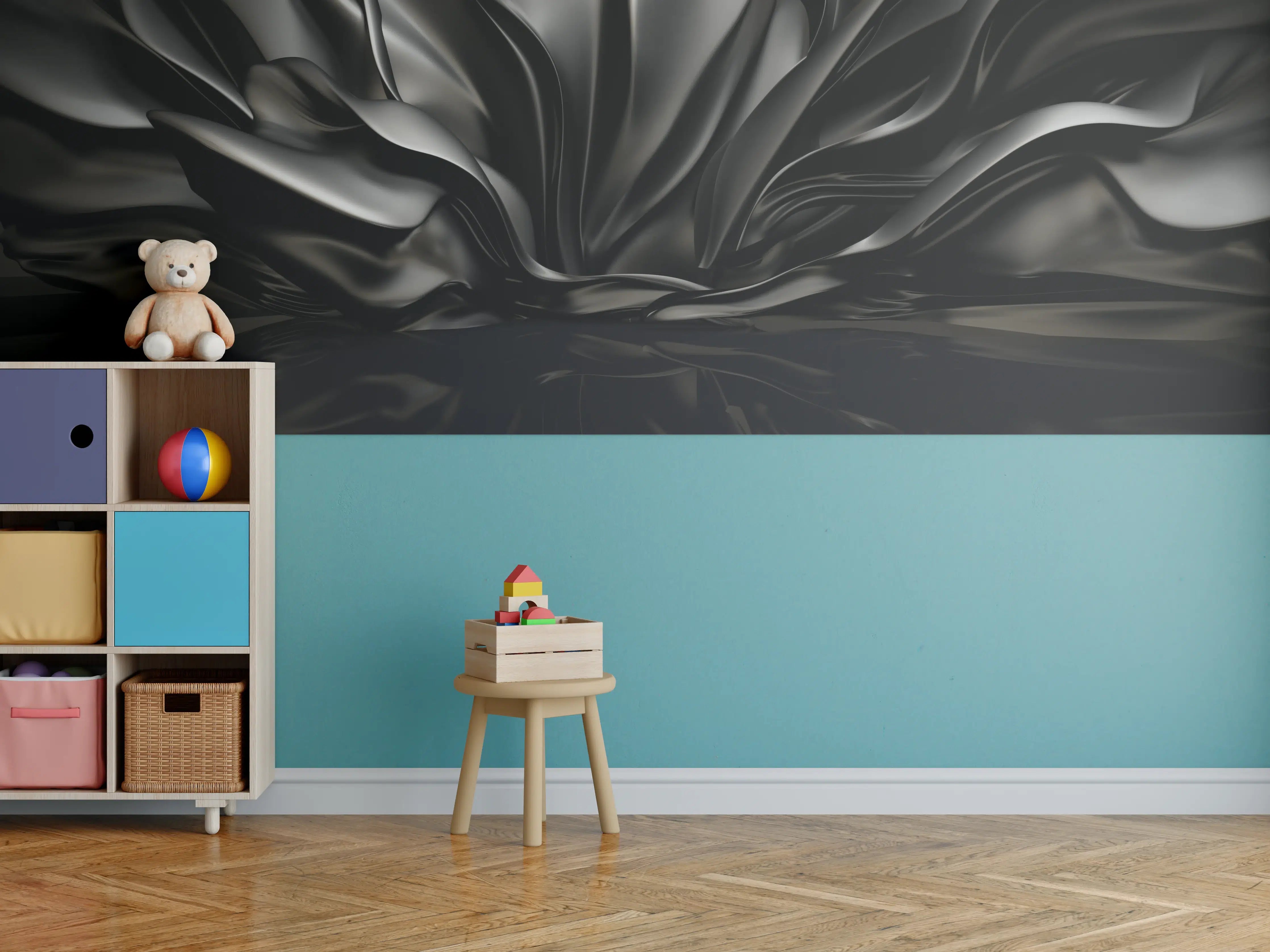 Kinderzimmer Wandgestaltung - Schwarzes Wellenmuster