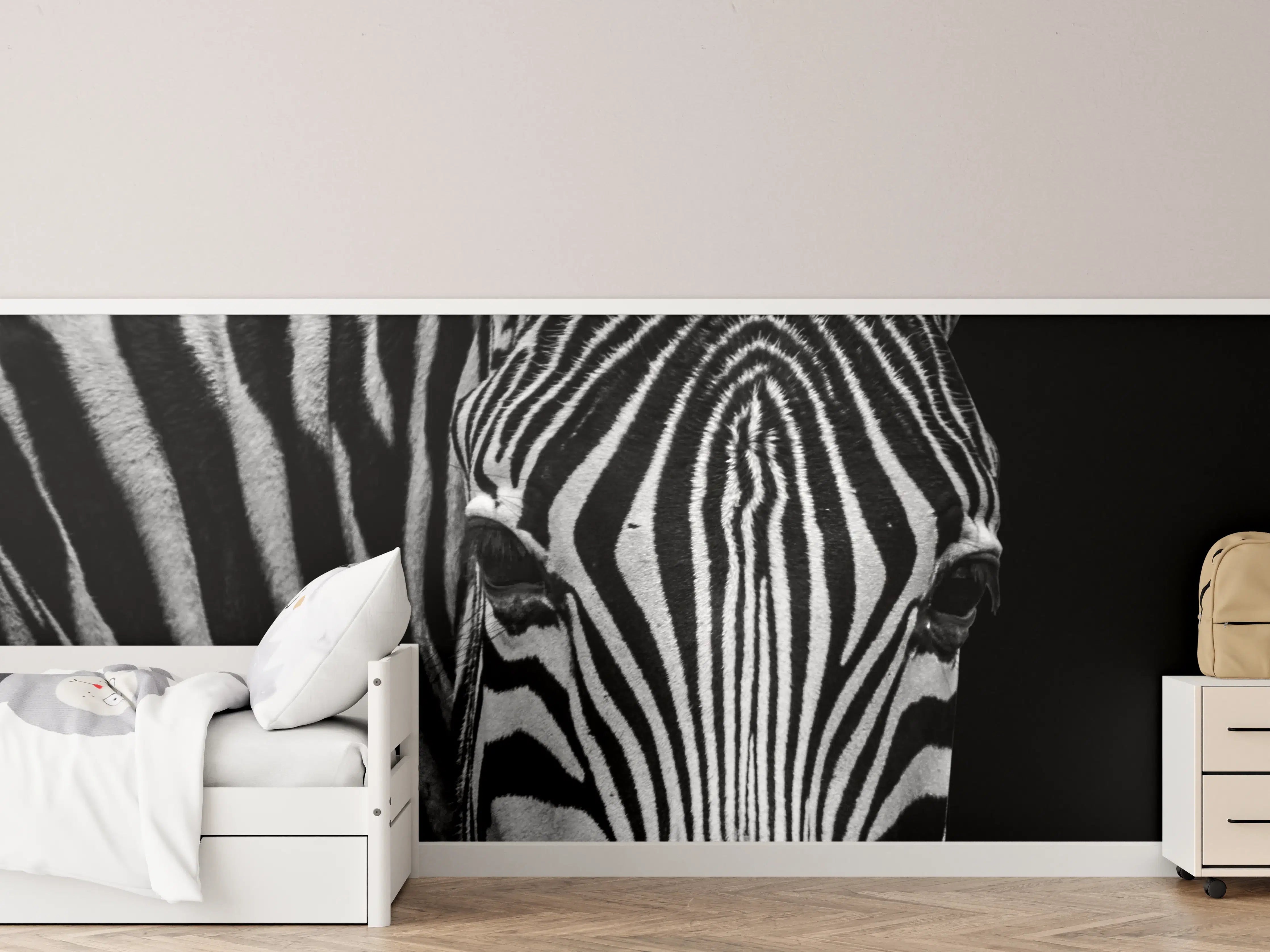 Kinderzimmer Wandgestaltung - Schwarzes und Weißes Zebra Porträt