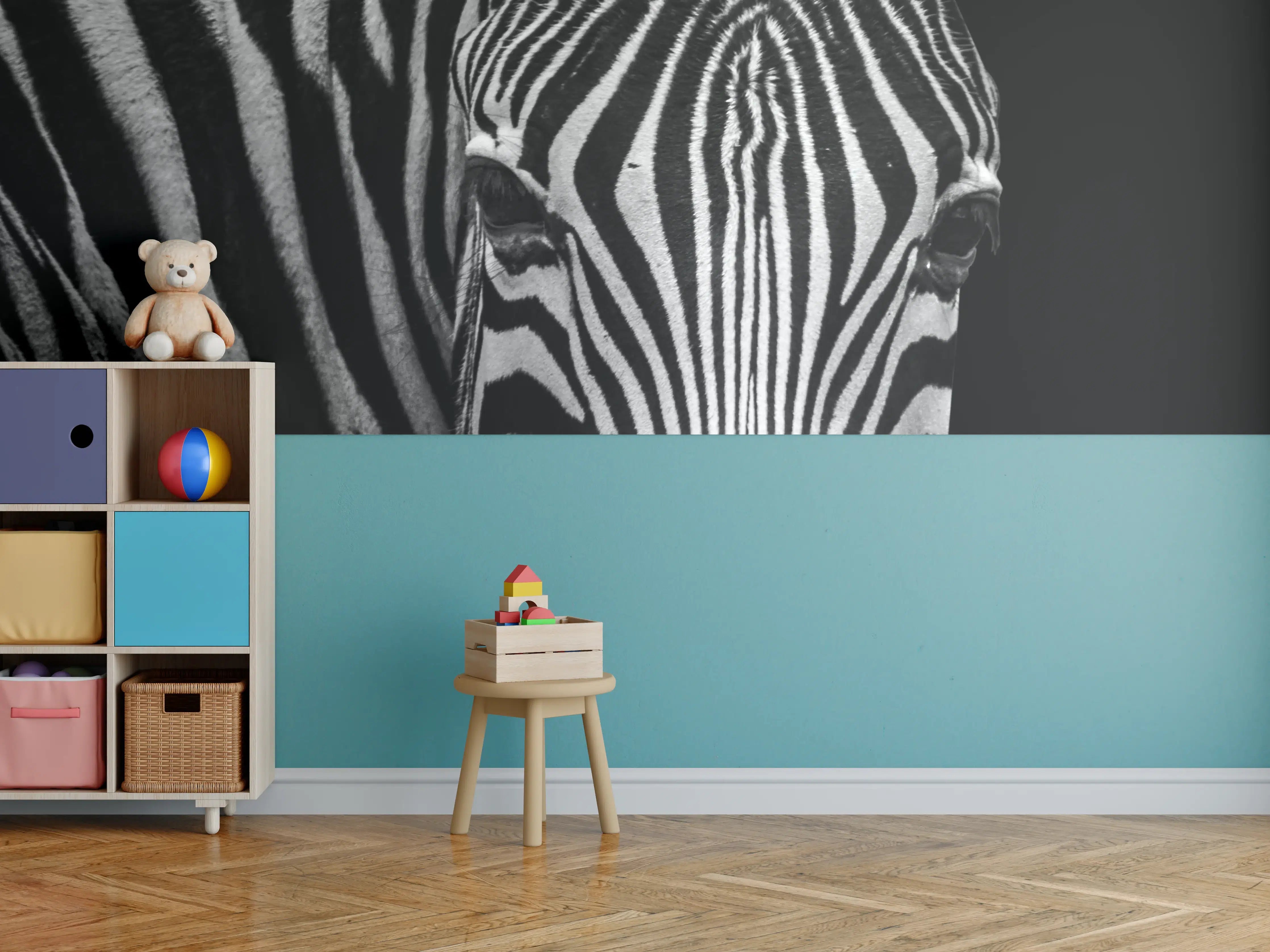 Kinderzimmer Wandgestaltung - Schwarzes und Weißes Zebra Porträt