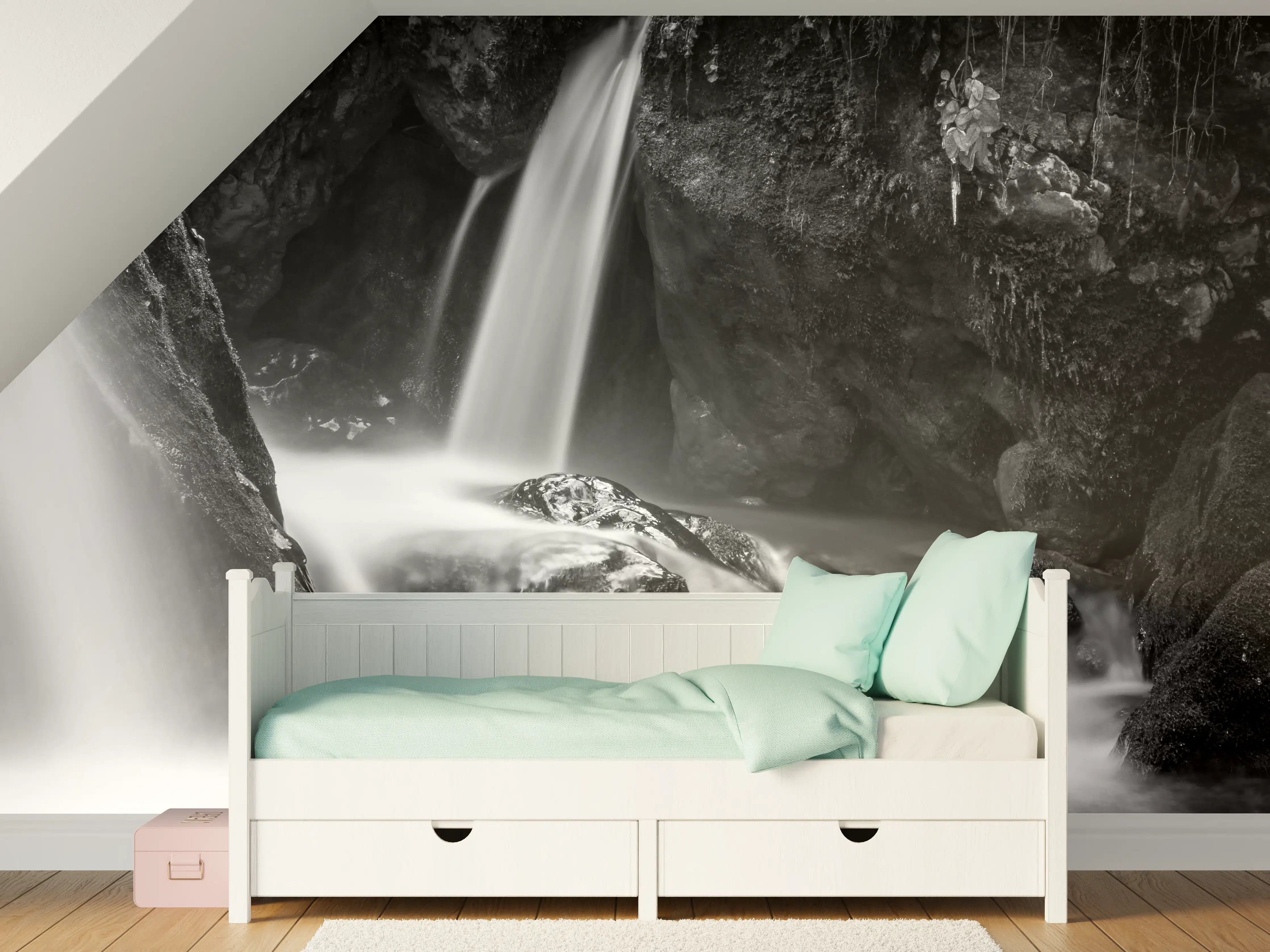 Kinderzimmer Wandgestaltung - Schwarzweißer Wasserfall