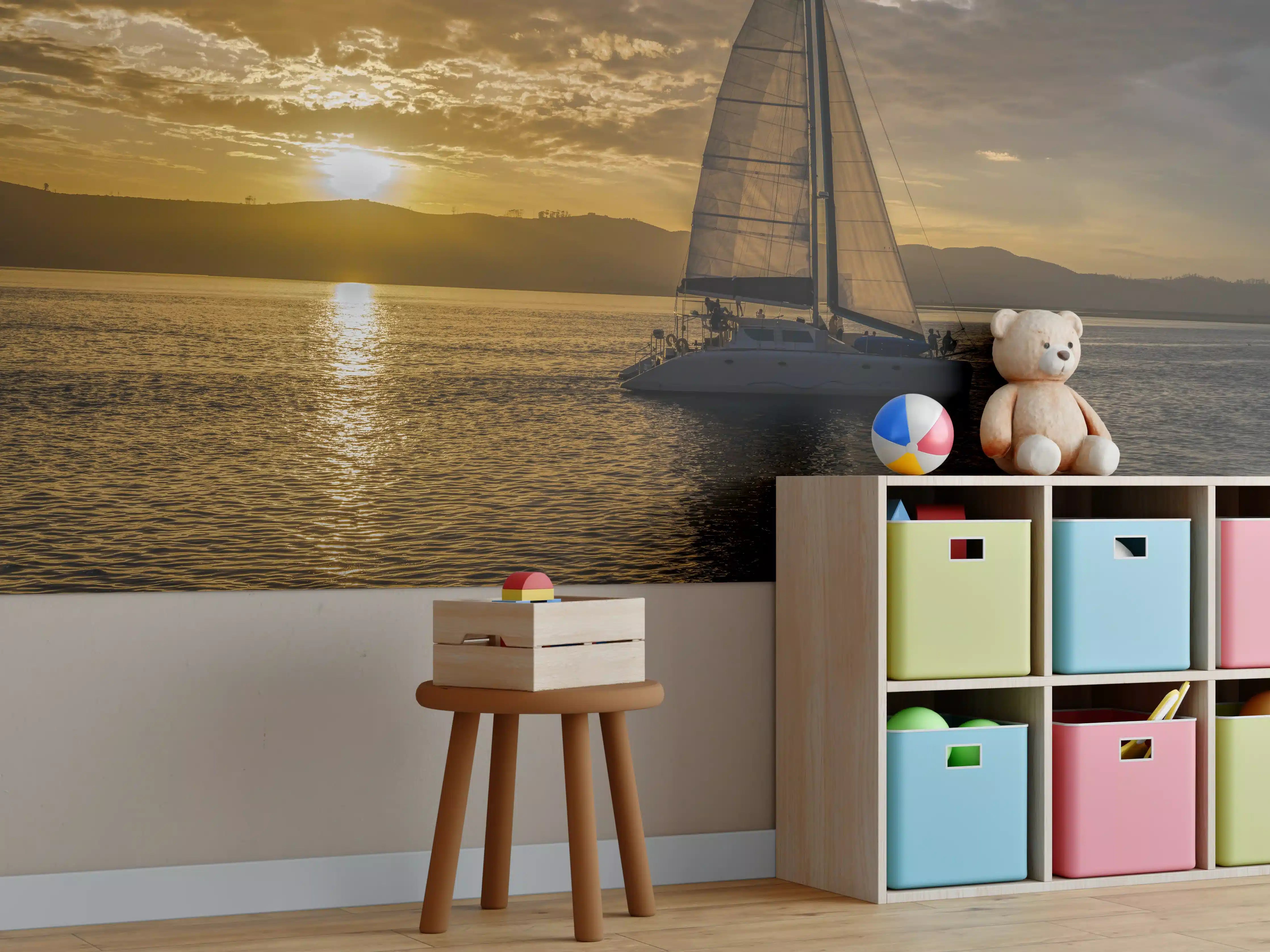 Kinderzimmer Wandgestaltung - Segelboot bei Sonnenuntergang in der Lagune von Knysna