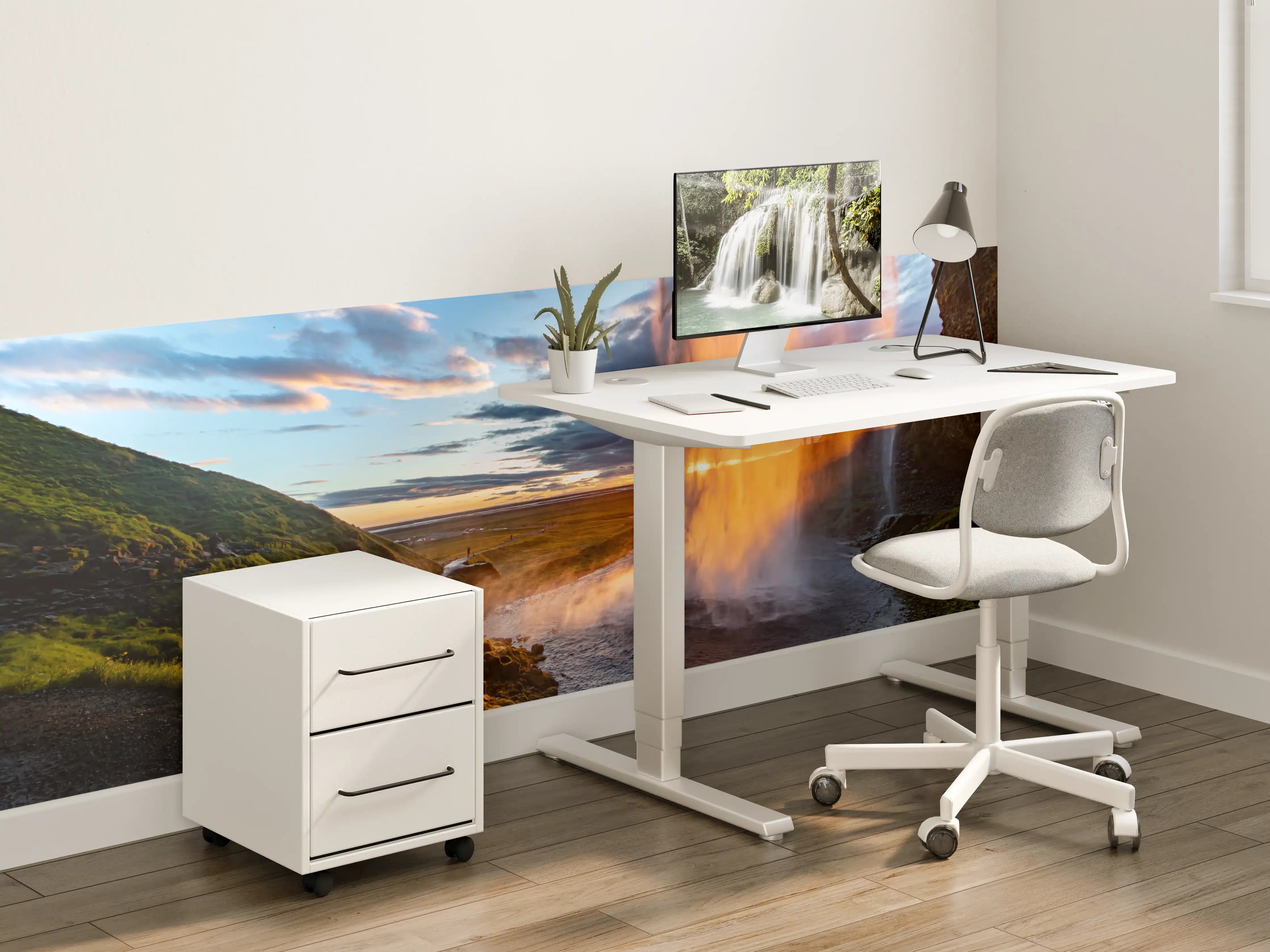 Kinderzimmer Wandgestaltung - Seljalandsfoss Wasserfall in Island bei Sonnenuntergang