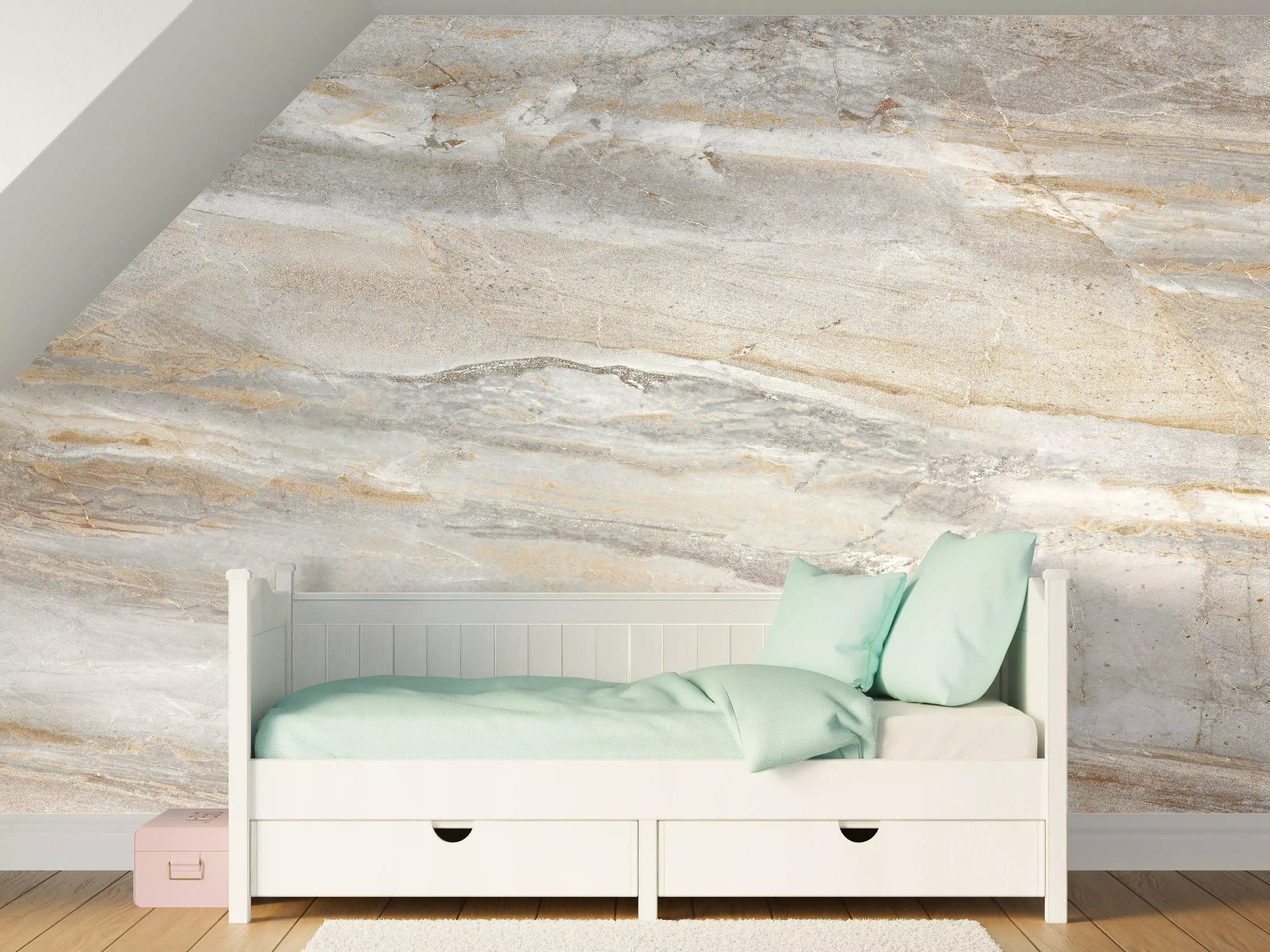 Kinderzimmer Wandgestaltung - Silber-Grau Marmor-Design