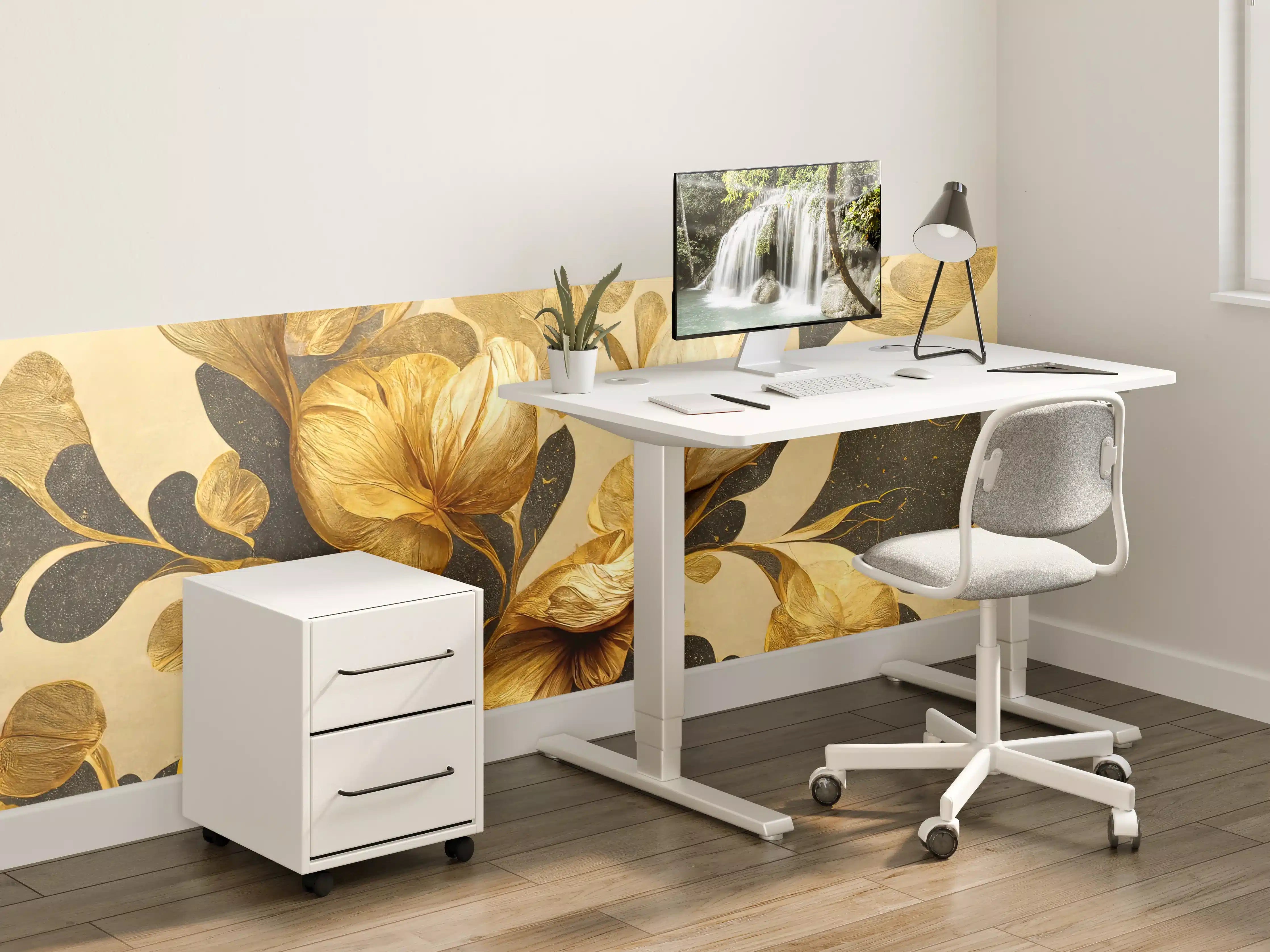 Kinderzimmer Wandgestaltung - Silberne Blüten auf dunklem Grau