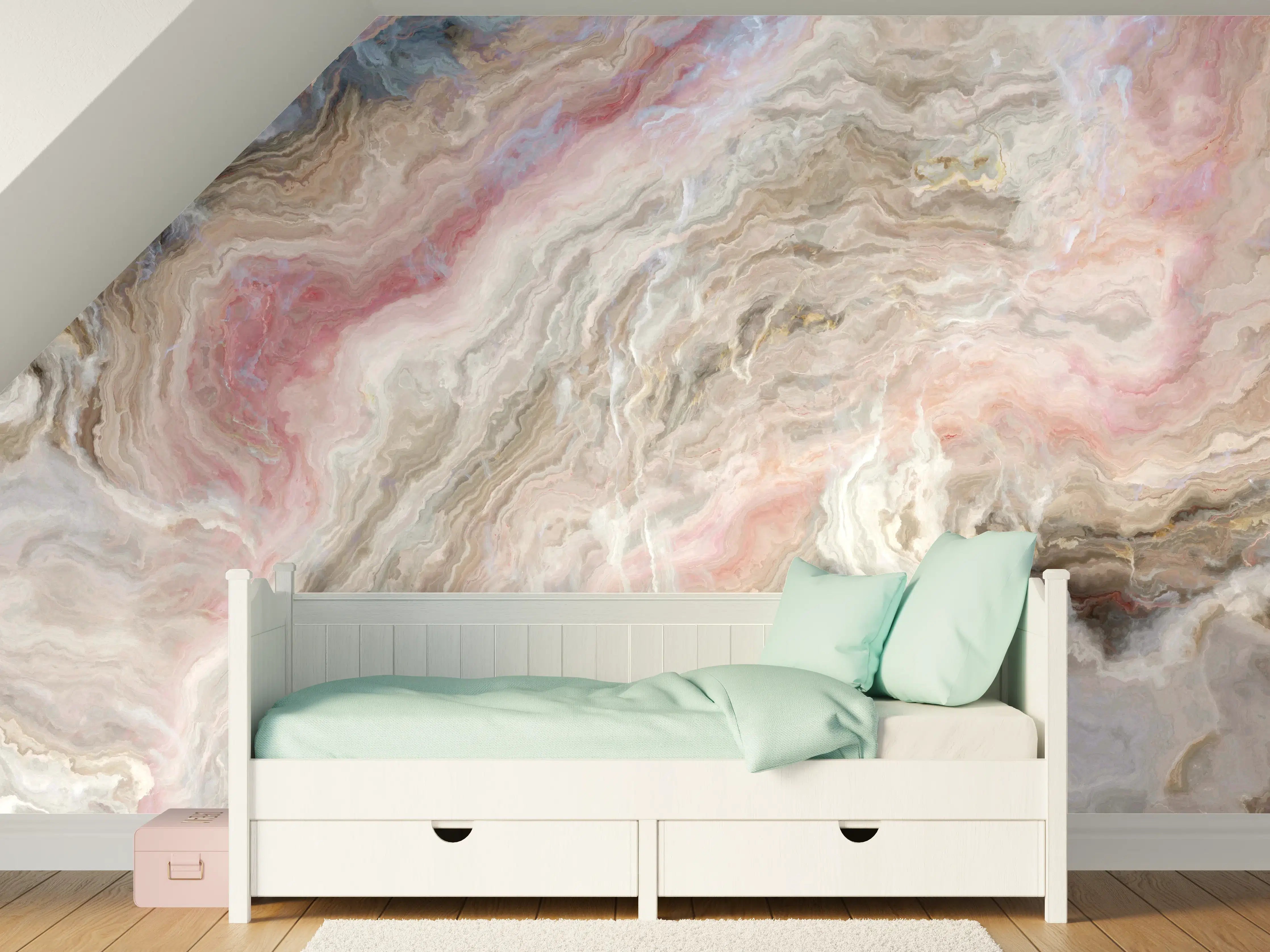 Kinderzimmer Wandgestaltung - Silberne Grau-Marmor-Optik