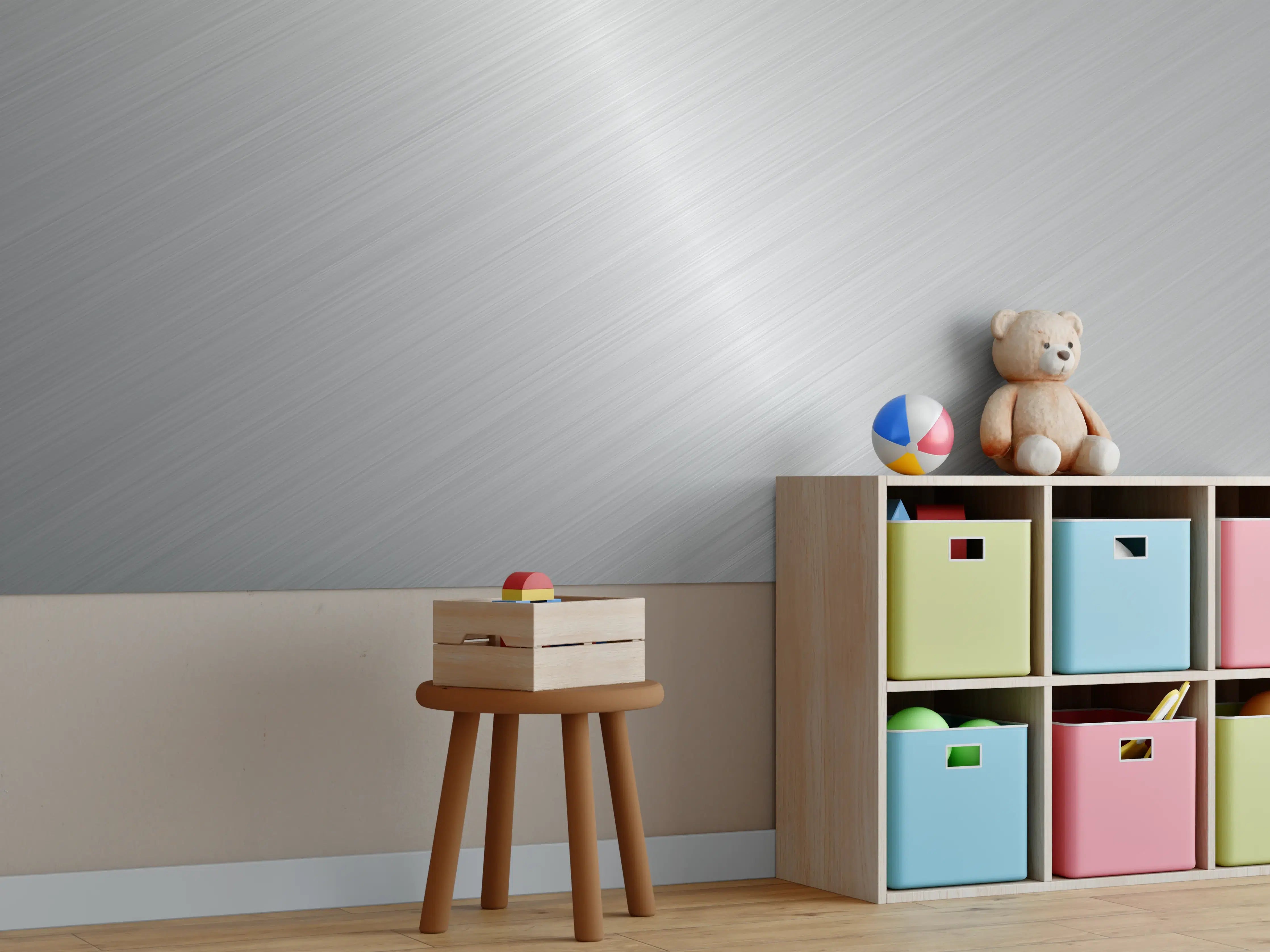 Kinderzimmer Wandgestaltung - Silberne Metalloberfläche mit feiner Textur