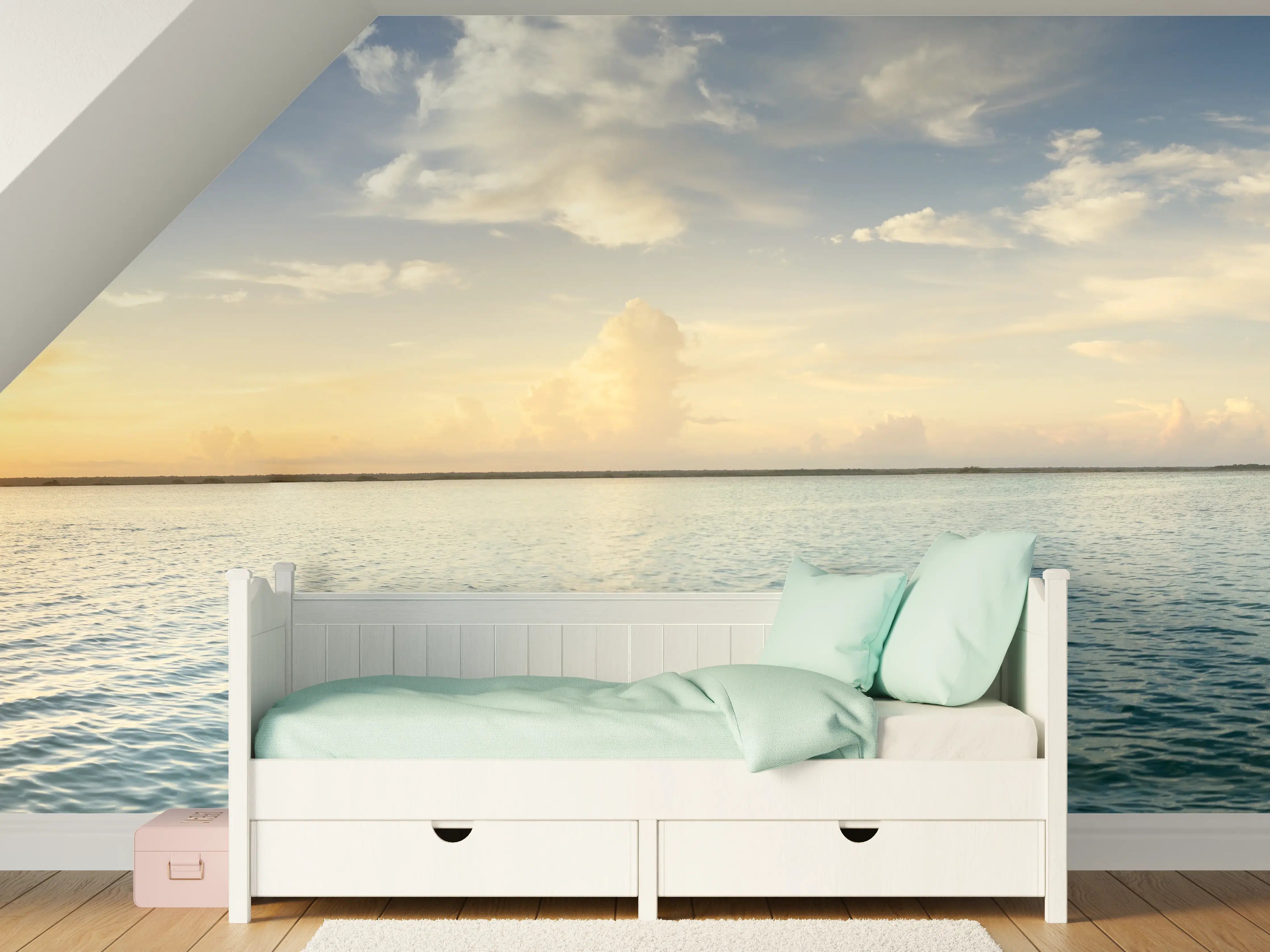 Kinderzimmer Wandgestaltung - Silbernes Abendlicht am Wasser