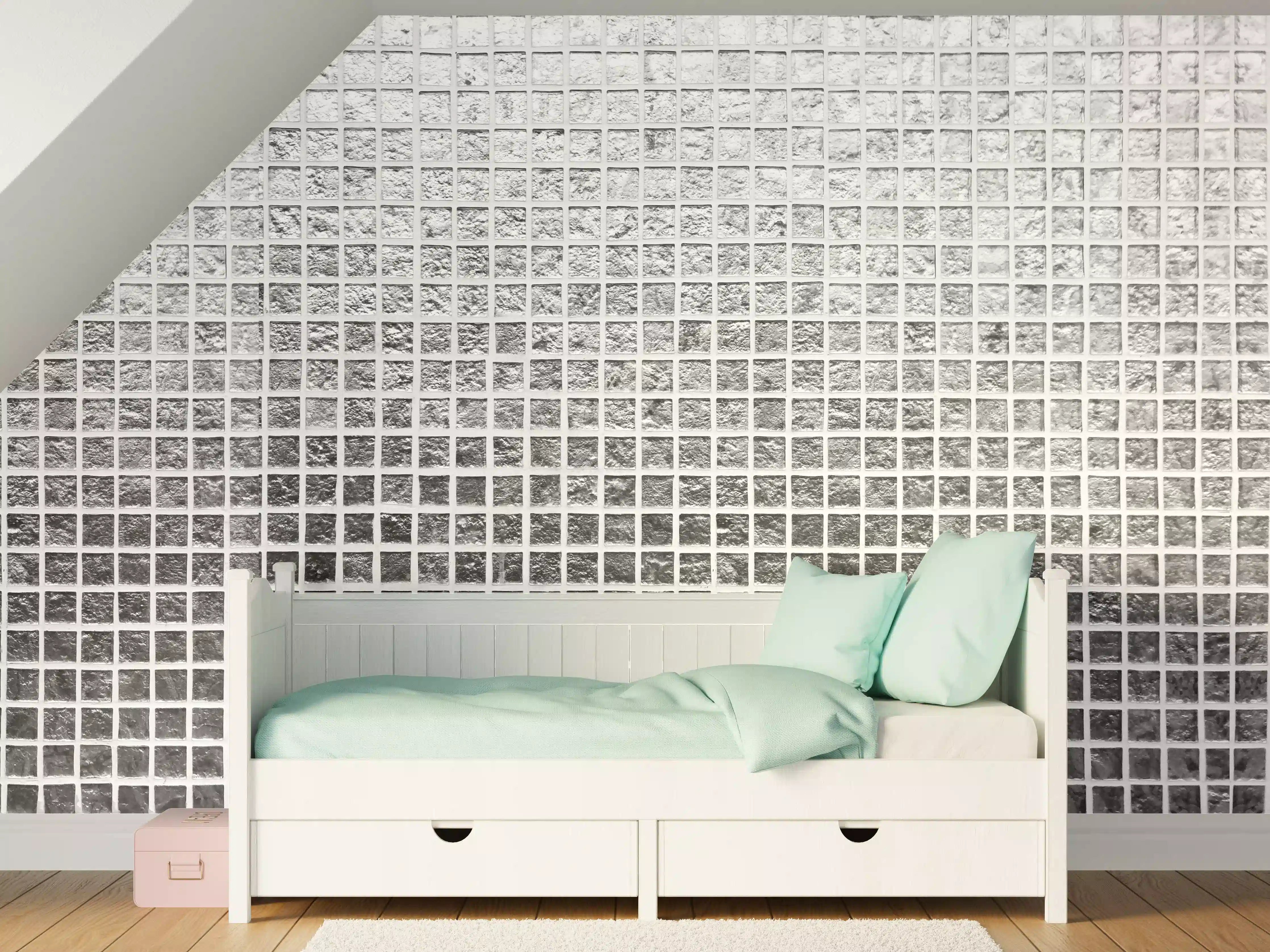 Kinderzimmer Wandgestaltung - Silbernes Fliesen Mosaikmuster