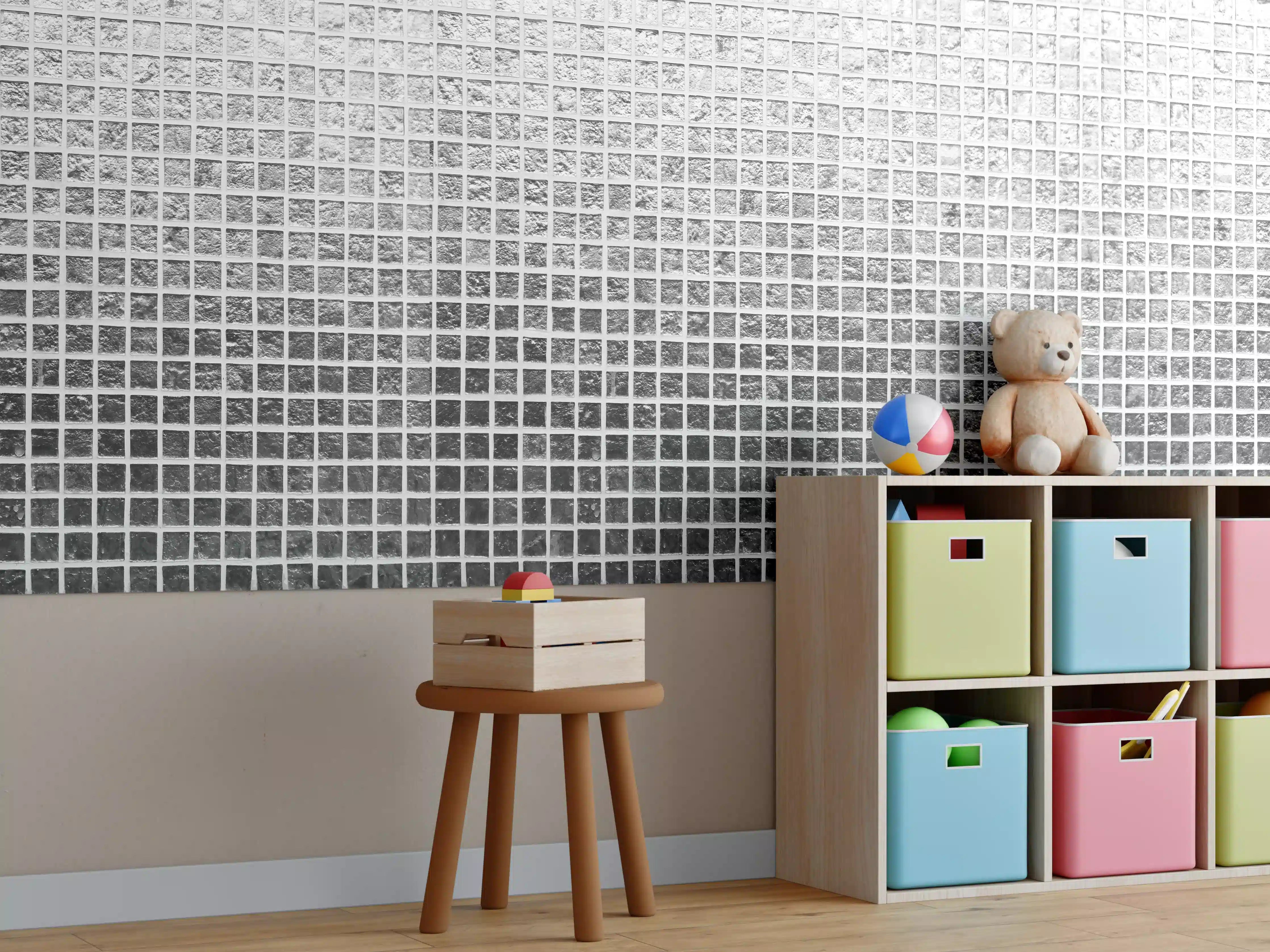 Kinderzimmer Wandgestaltung - Silbernes Fliesen Mosaikmuster