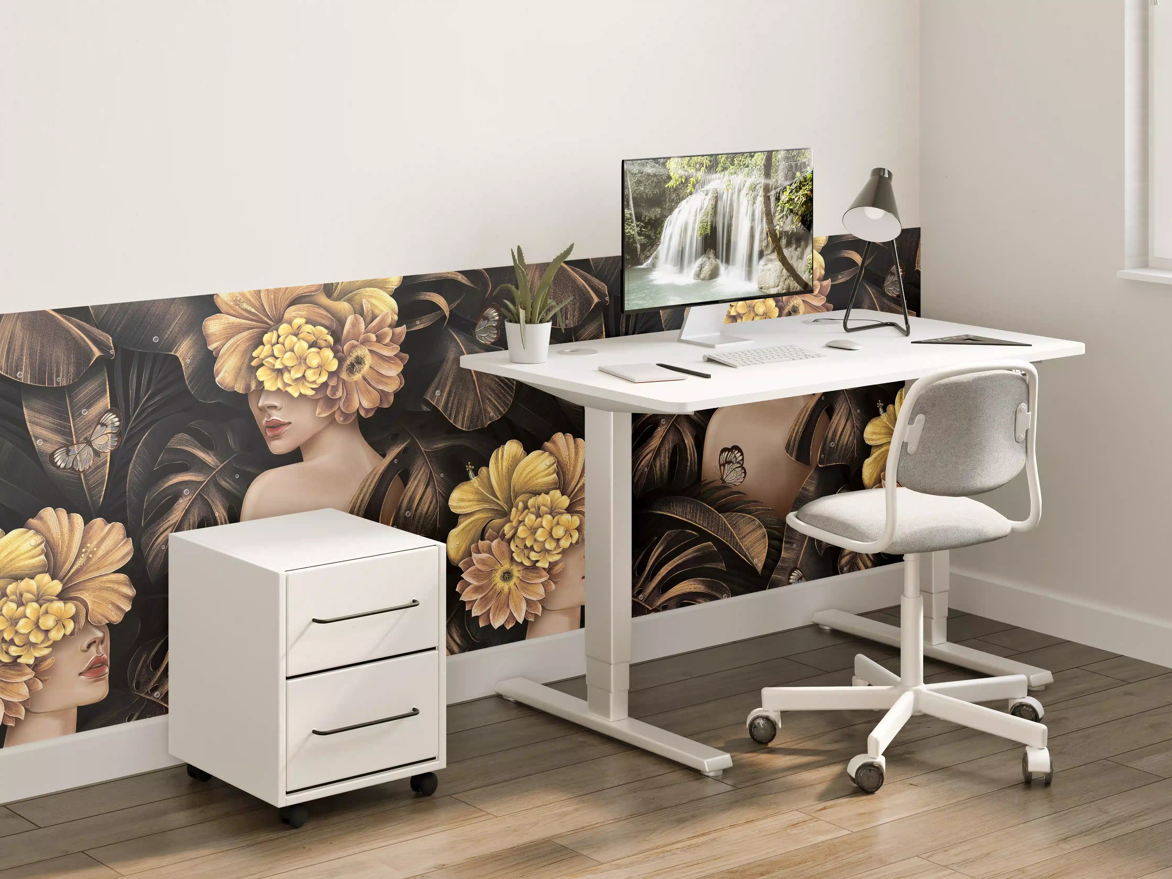 Kinderzimmer Wandgestaltung - Sinnlicher Blumen-Mix mit dunklem Hintergrund