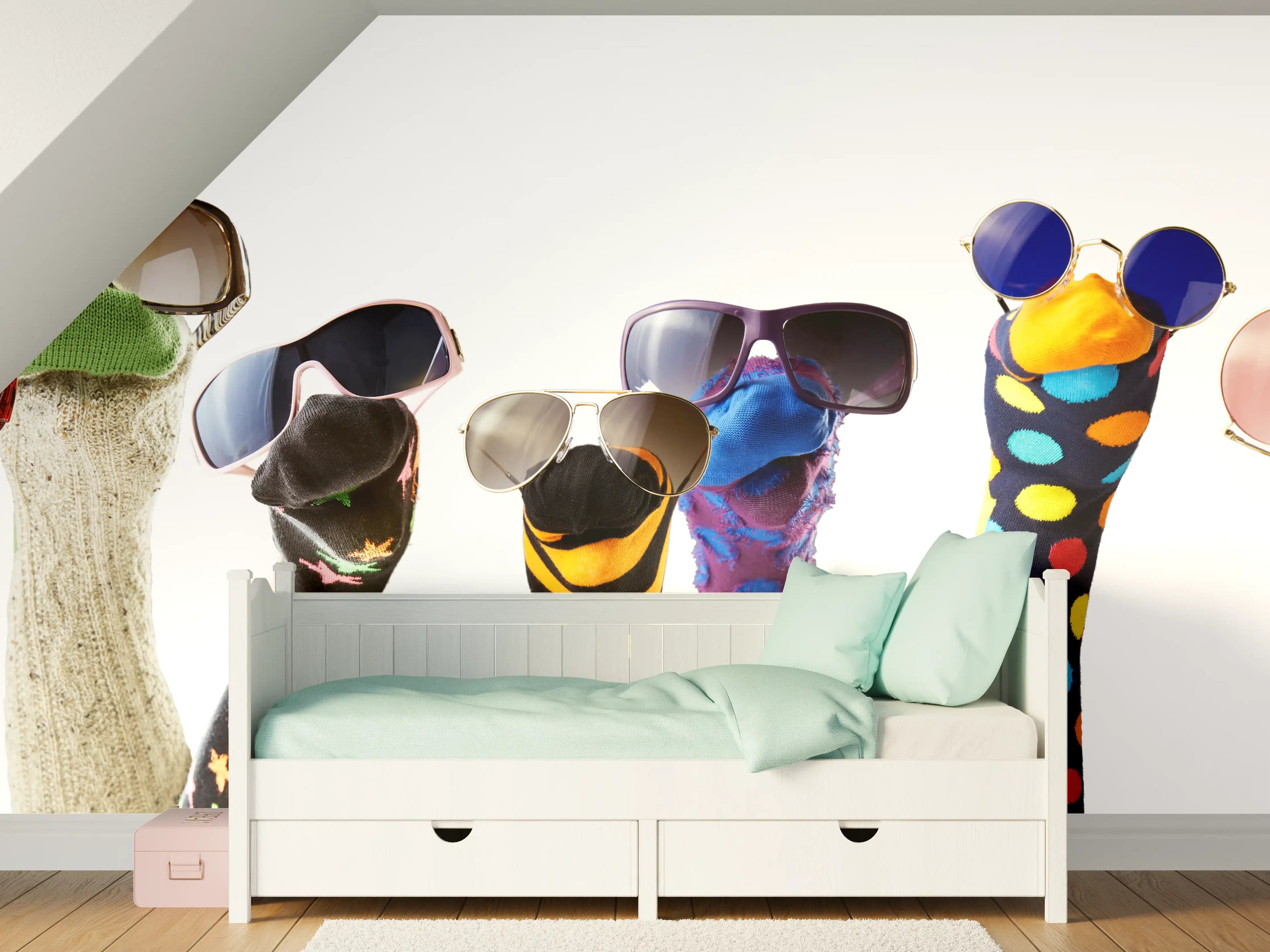Kinderzimmer Wandgestaltung - Sockenpuppen mit Brille