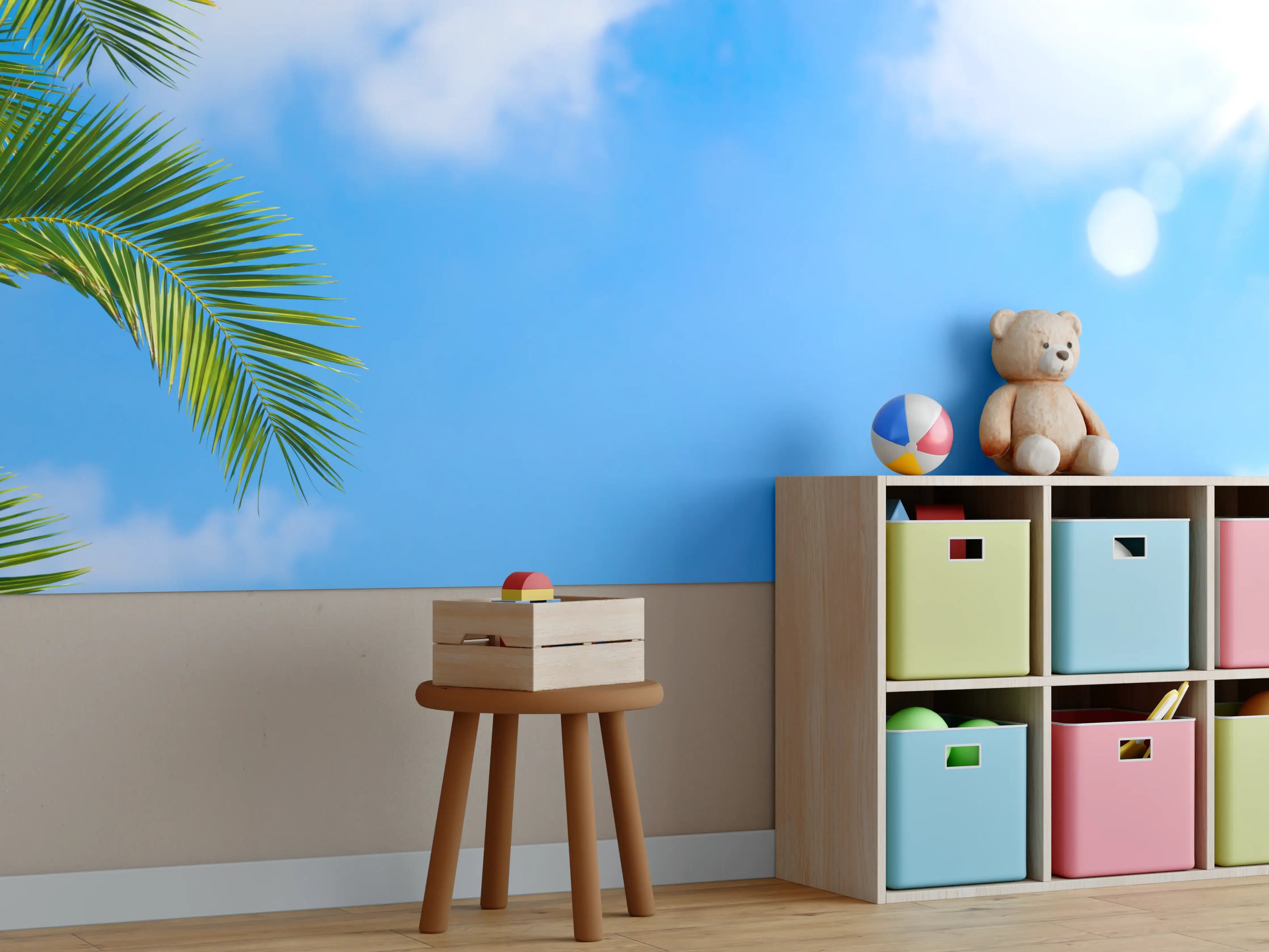 Kinderzimmer Wandgestaltung - Sonne strahlt auf Palme