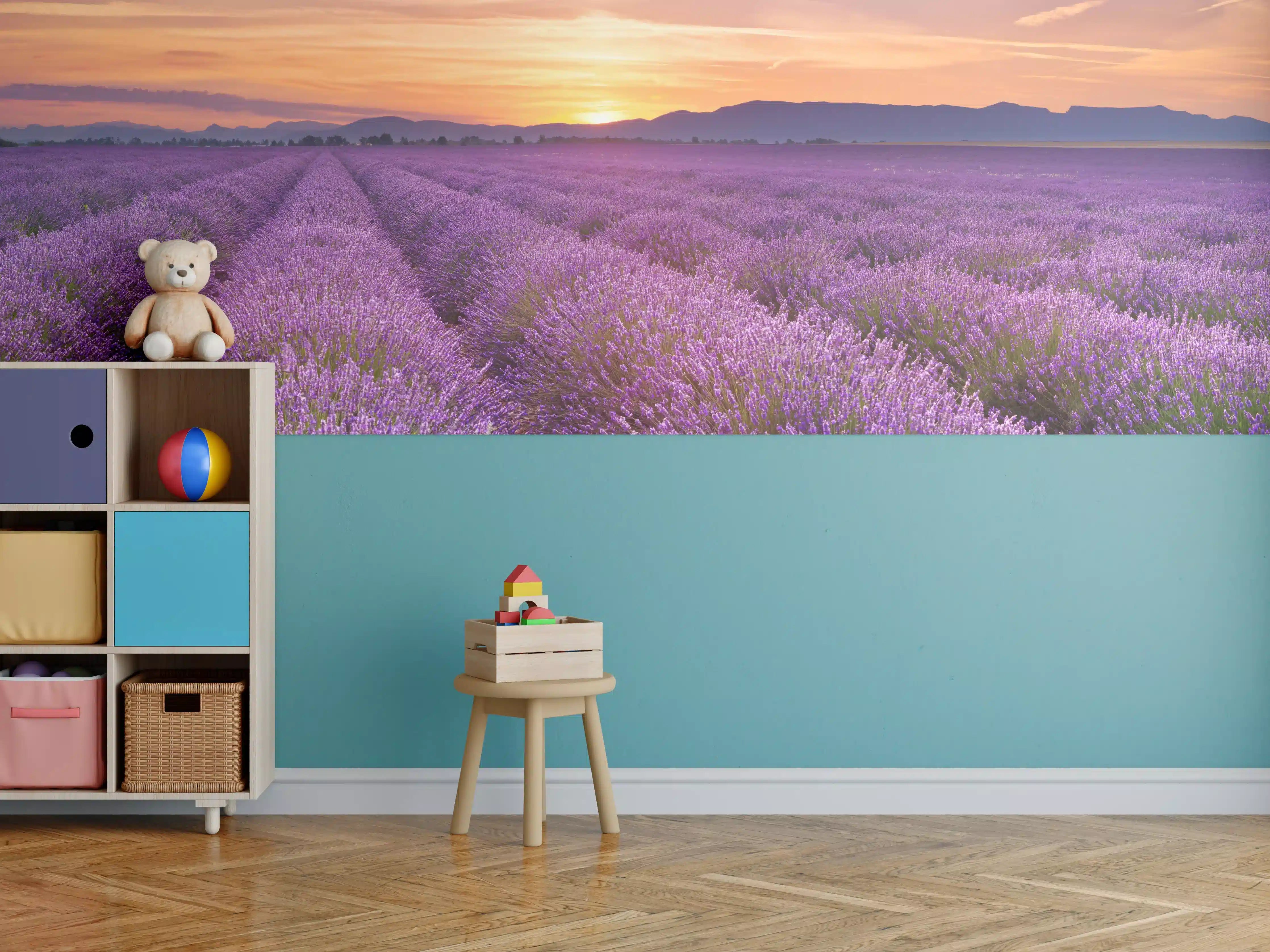 Kinderzimmer Wandgestaltung - Sonnenaufgang über Lavendelfelder - Provence