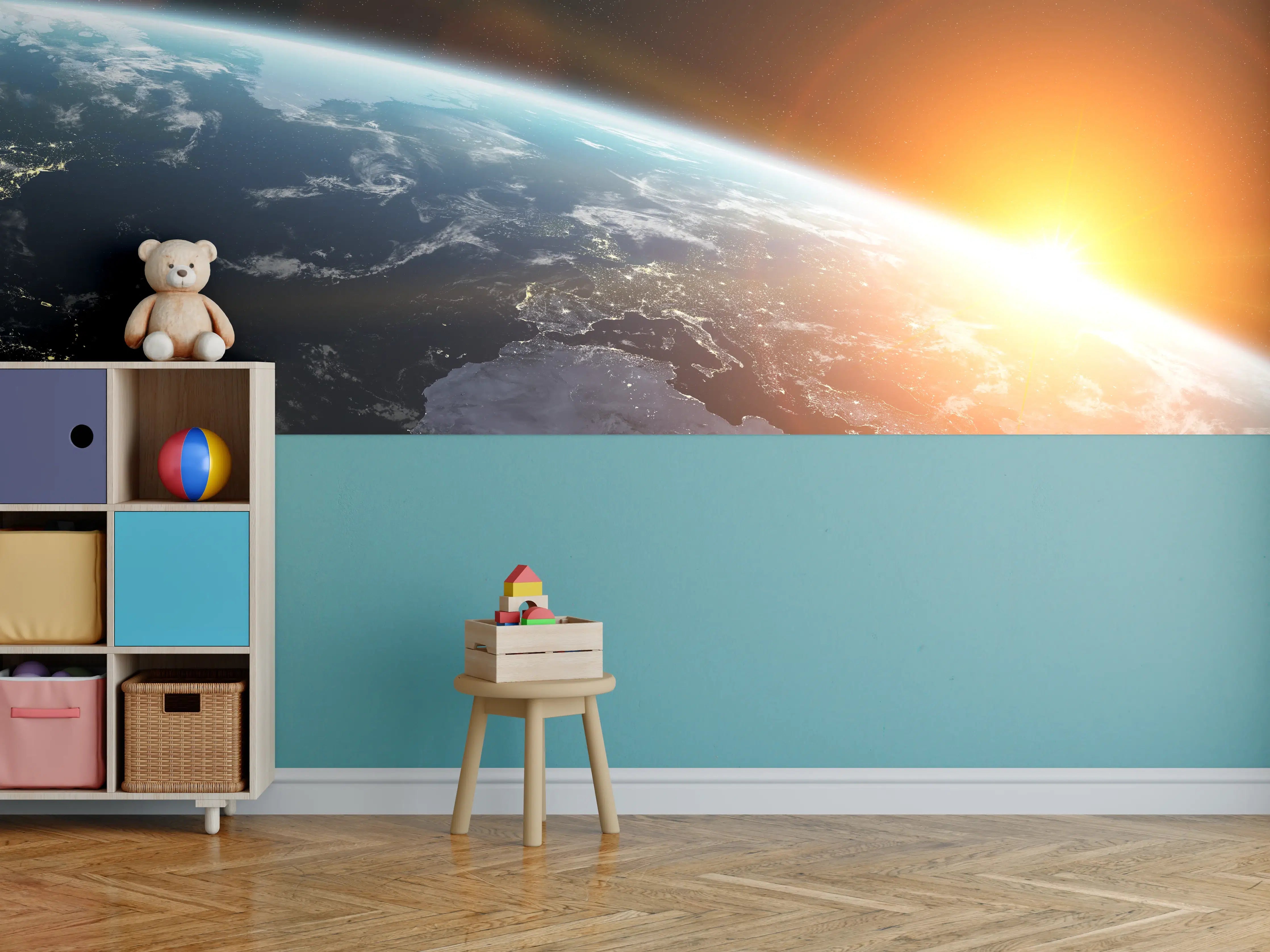 Kinderzimmer Wandgestaltung - Sonnenaufgang über der Erde