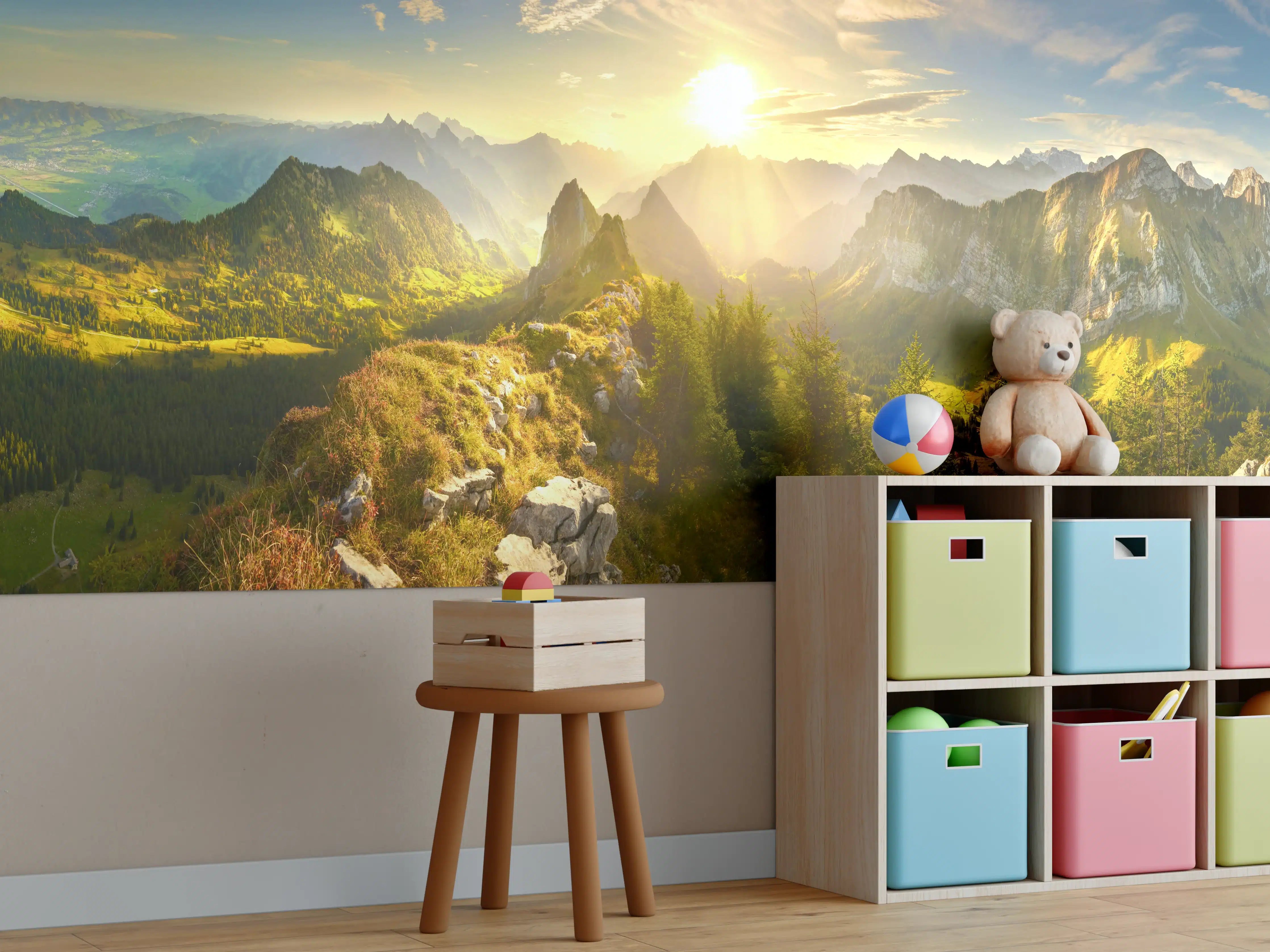 Kinderzimmer Wandgestaltung - Sonnenaugang über Schweizer Alpen