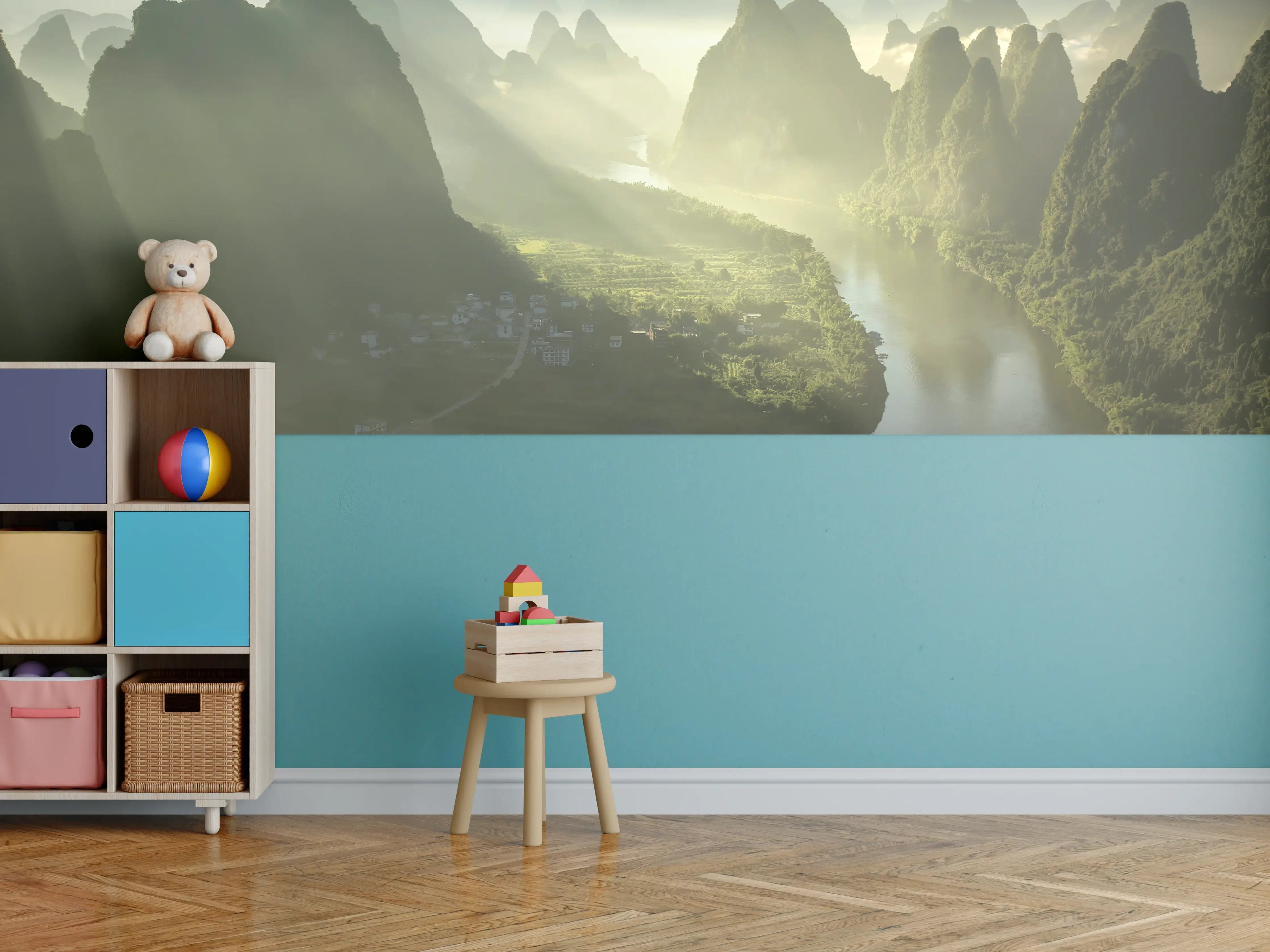 Kinderzimmer Wandgestaltung - Sonnendurchflutete Li-Flusslandschaft