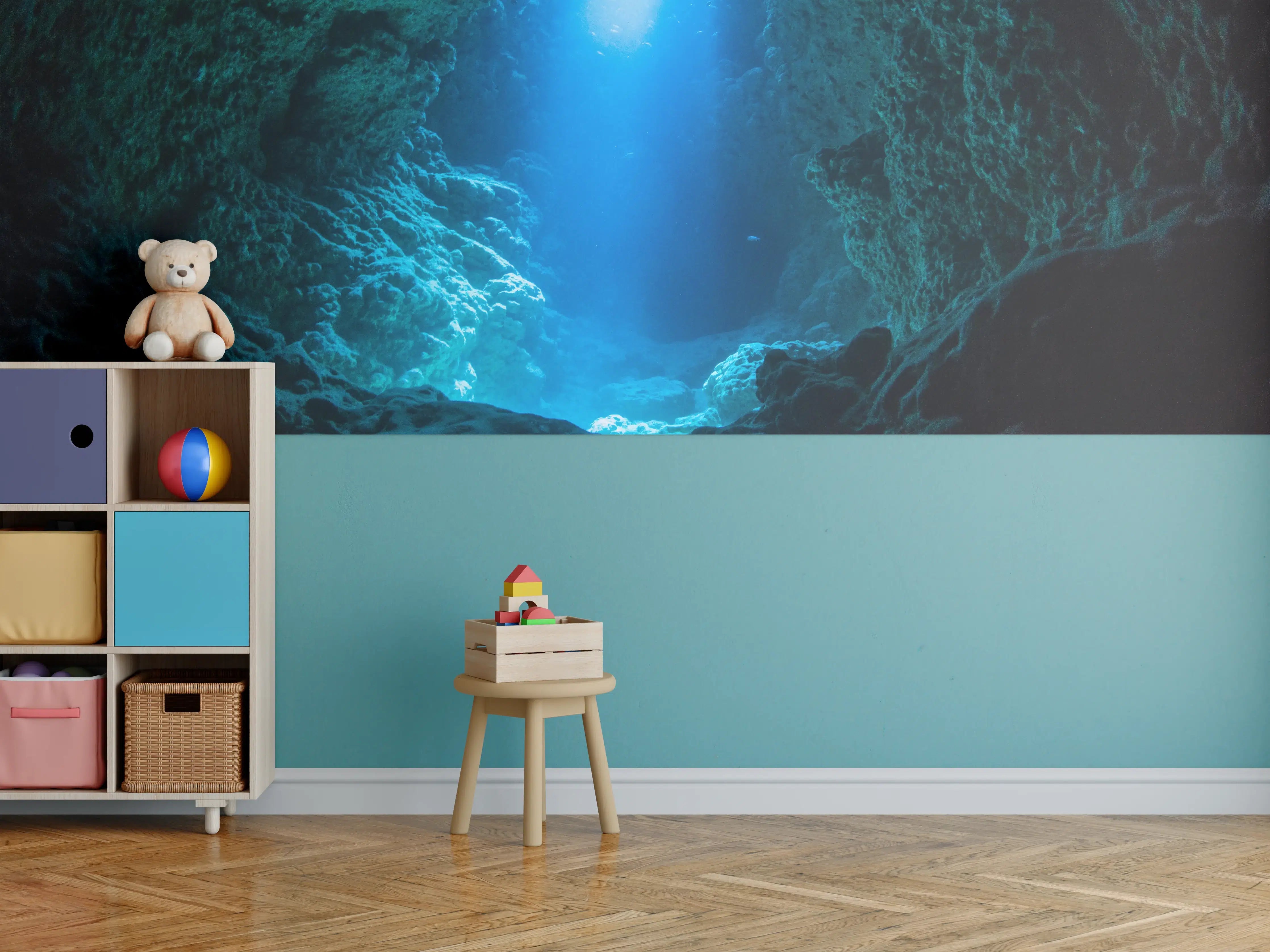 Kinderzimmer Wandgestaltung - Sonnenstrahl in die Unterwasserhöhle
