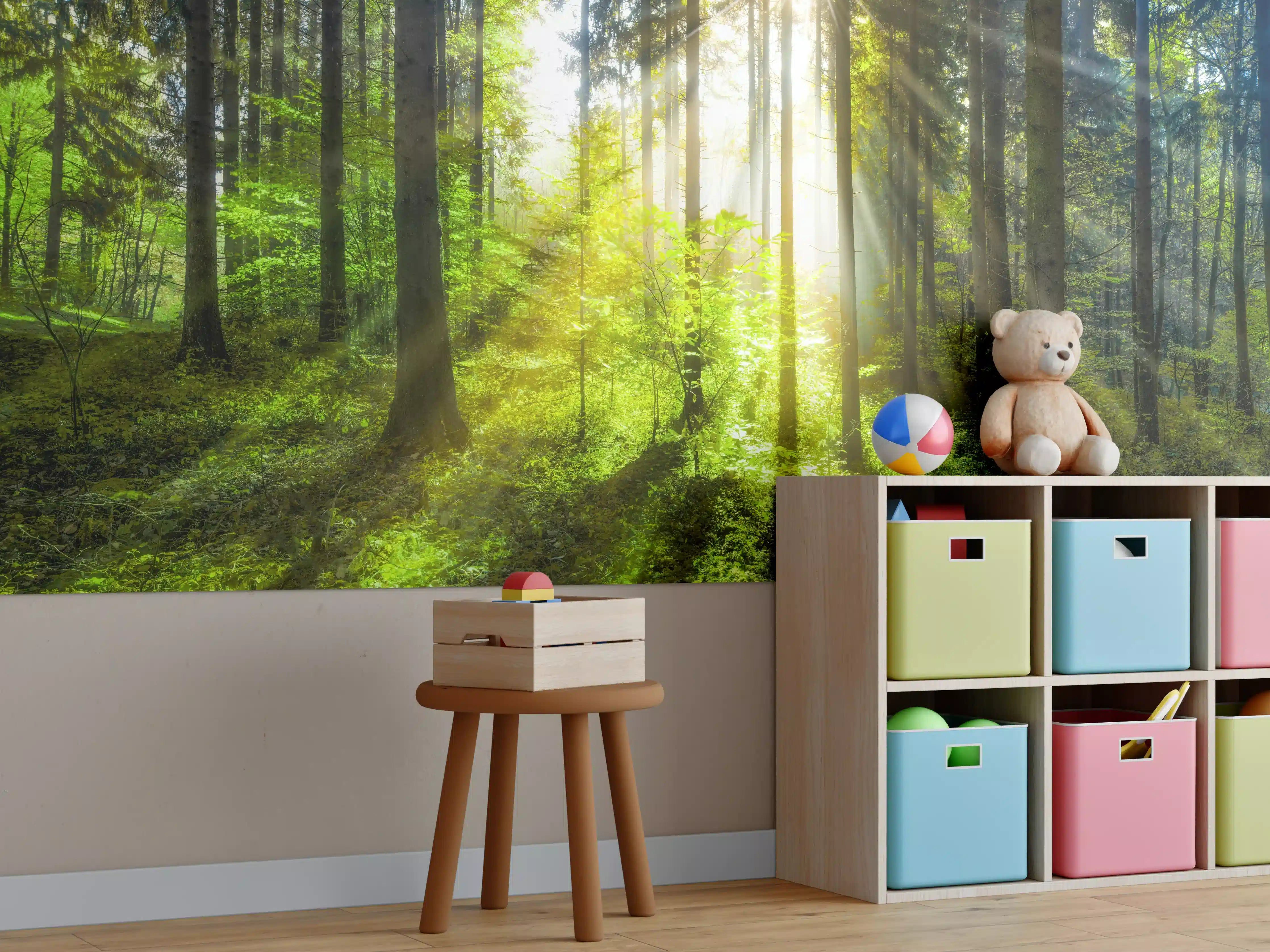Kinderzimmer Wandgestaltung - Sonnenstrahlen im lebendigem Wald
