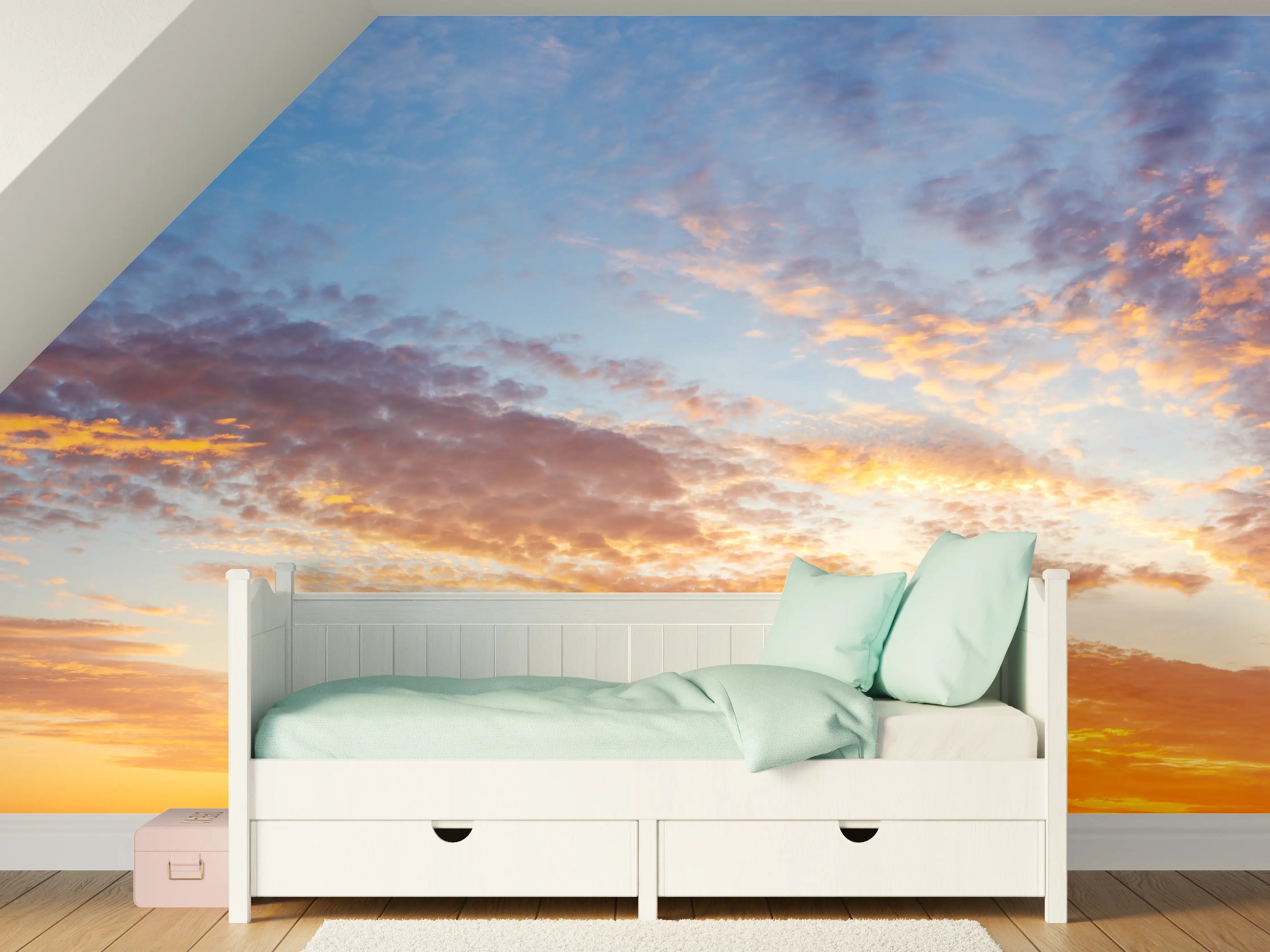 Kinderzimmer Wandgestaltung - Sonnenuntergang Panorama Blau-Orange