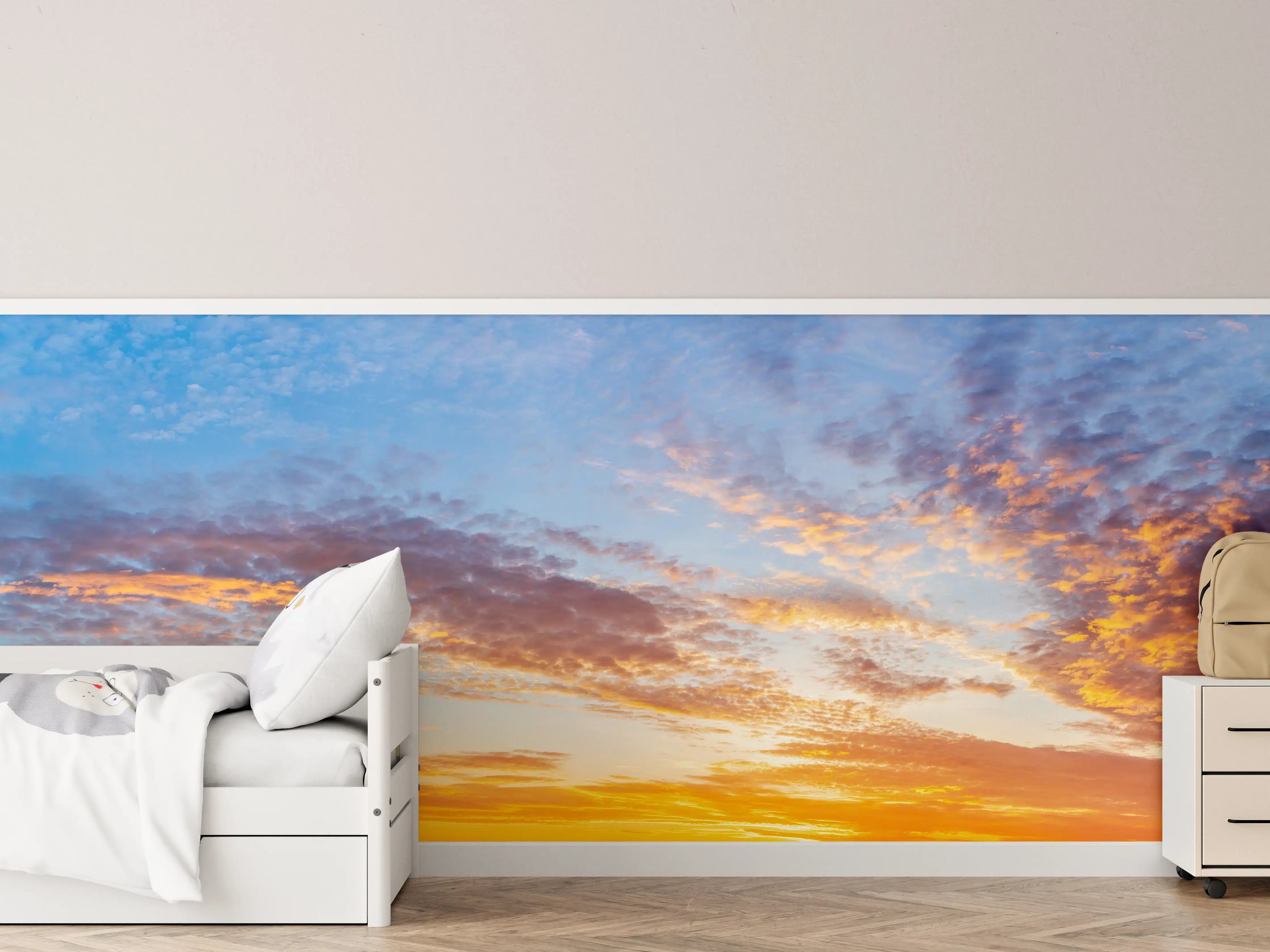 Kinderzimmer Wandgestaltung - Sonnenuntergang Panorama Blau-Orange