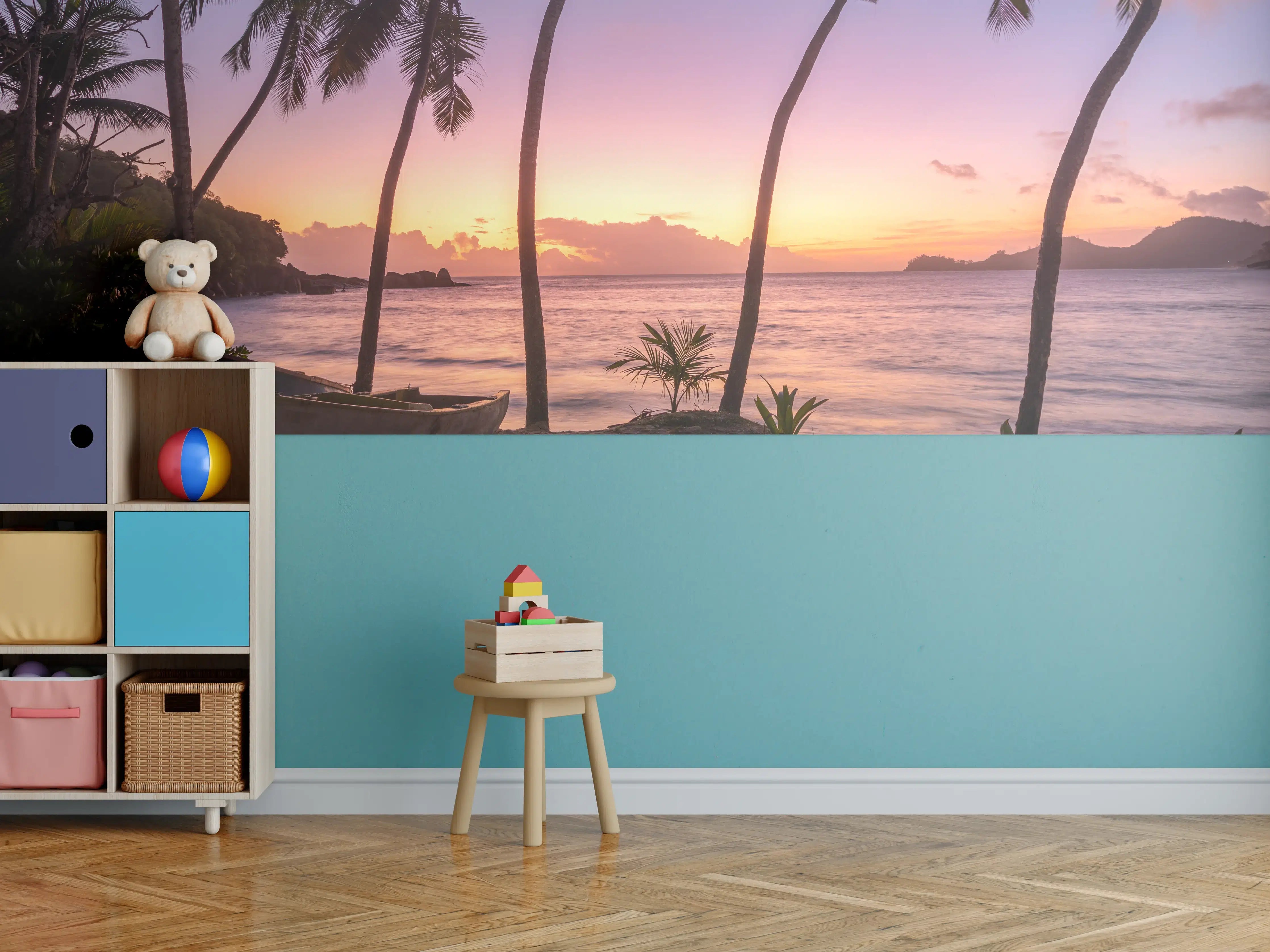 Kinderzimmer Wandgestaltung - Sonnenuntergang am Strand Anse Takamaka