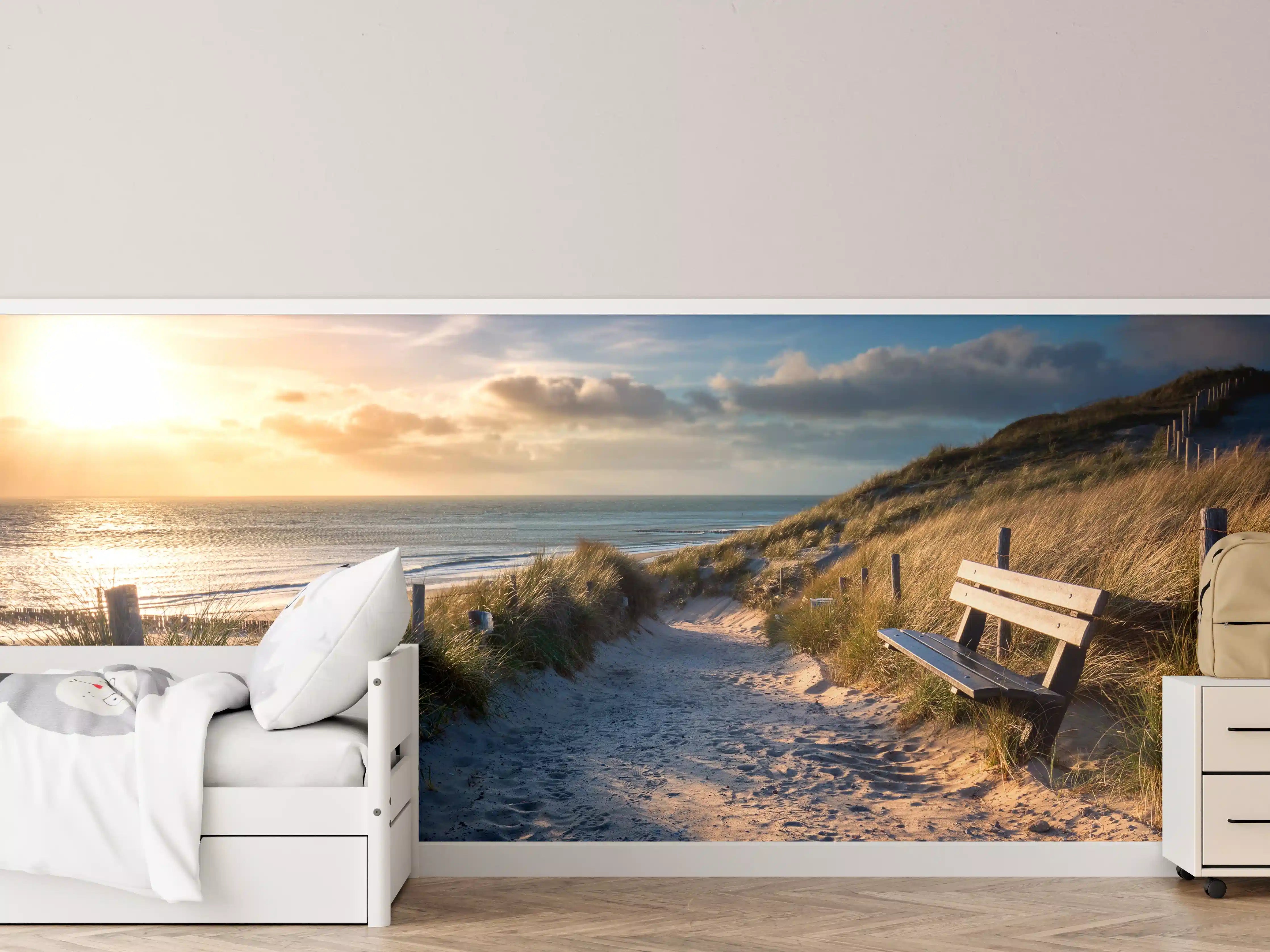Kinderzimmer Wandgestaltung - Sonnenuntergang am Strand mit Sandweg