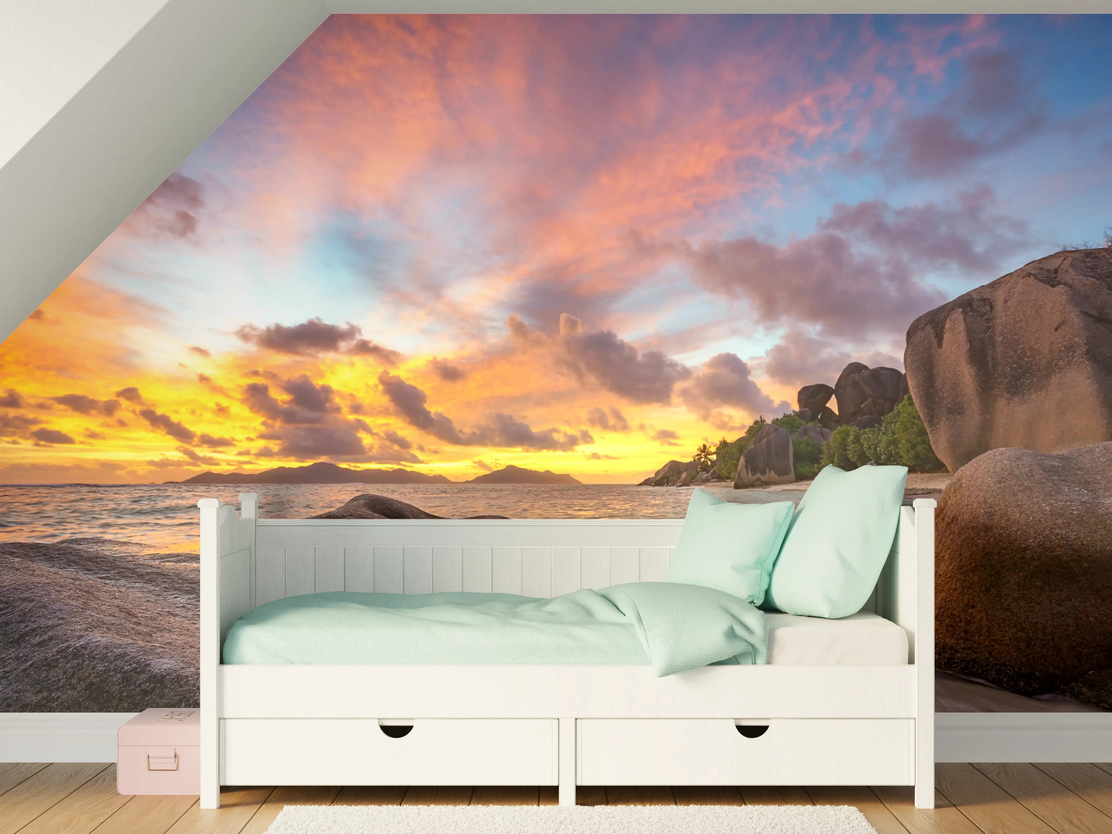 Kinderzimmer Wandgestaltung - Sonnenuntergang am tropischen Strand