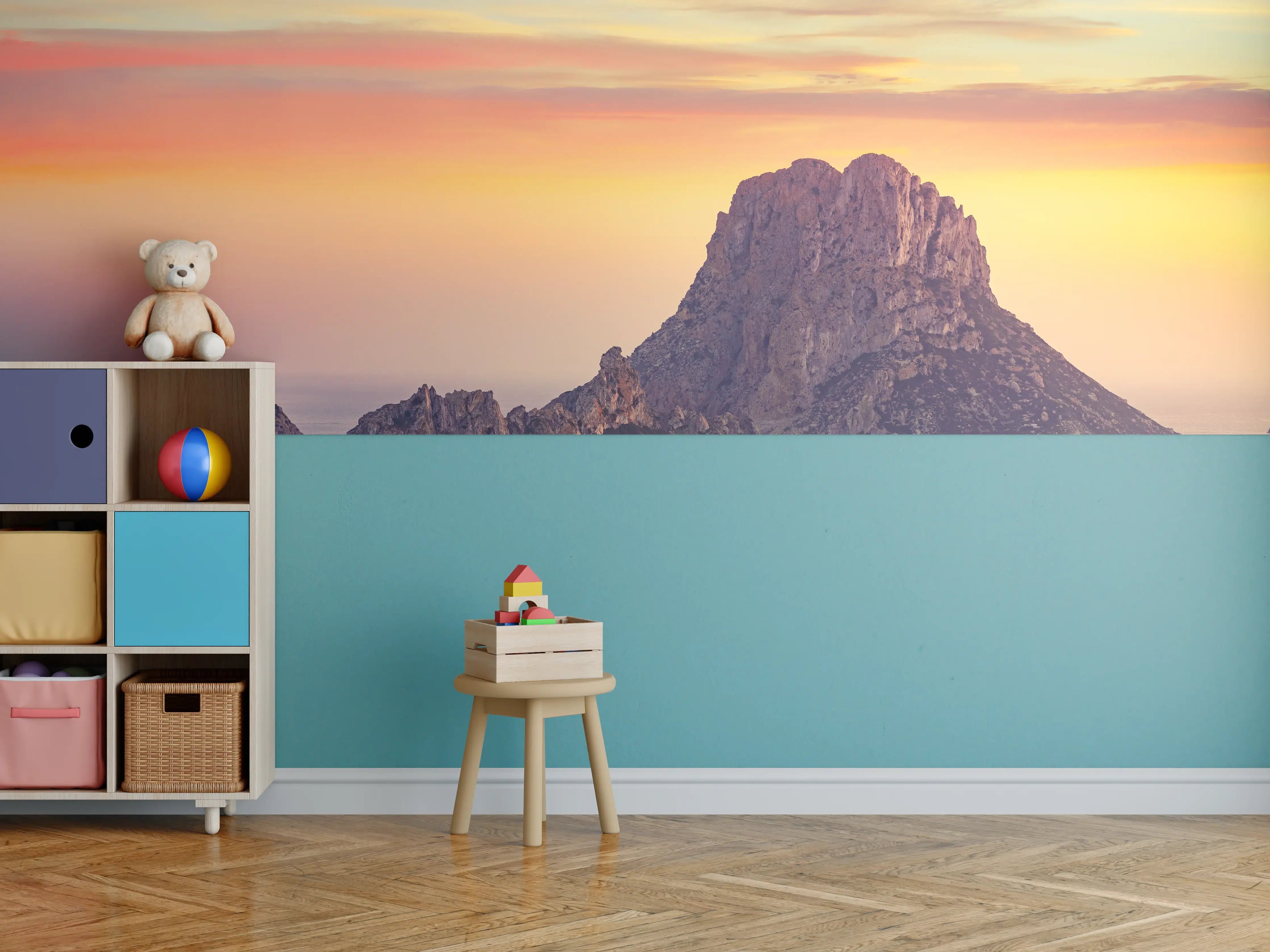 Kinderzimmer Wandgestaltung - Sonnenuntergang auf der Insel Es Vedra auf den Balearen