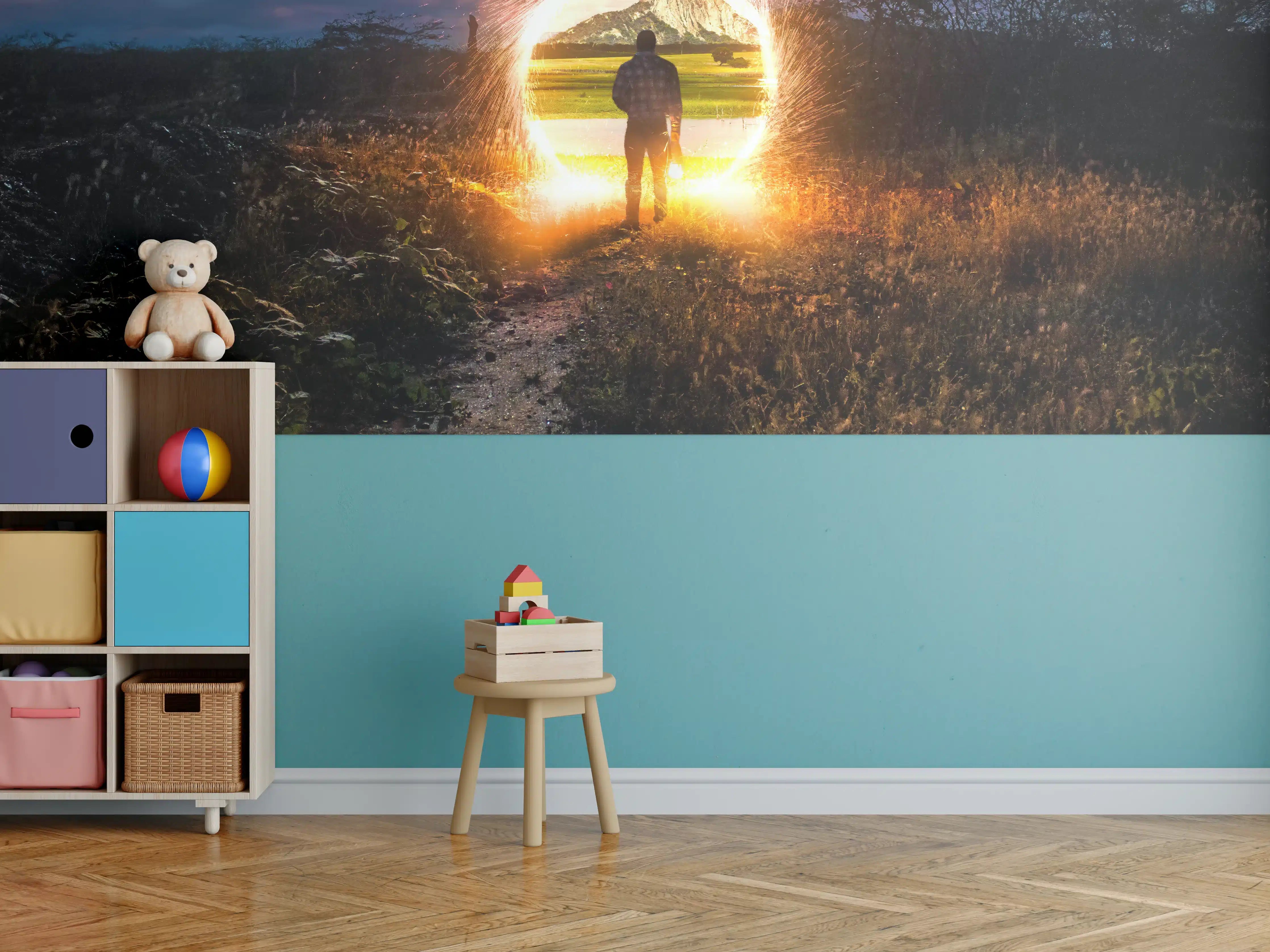 Kinderzimmer Wandgestaltung - Sonnenuntergang hinter Tunnel