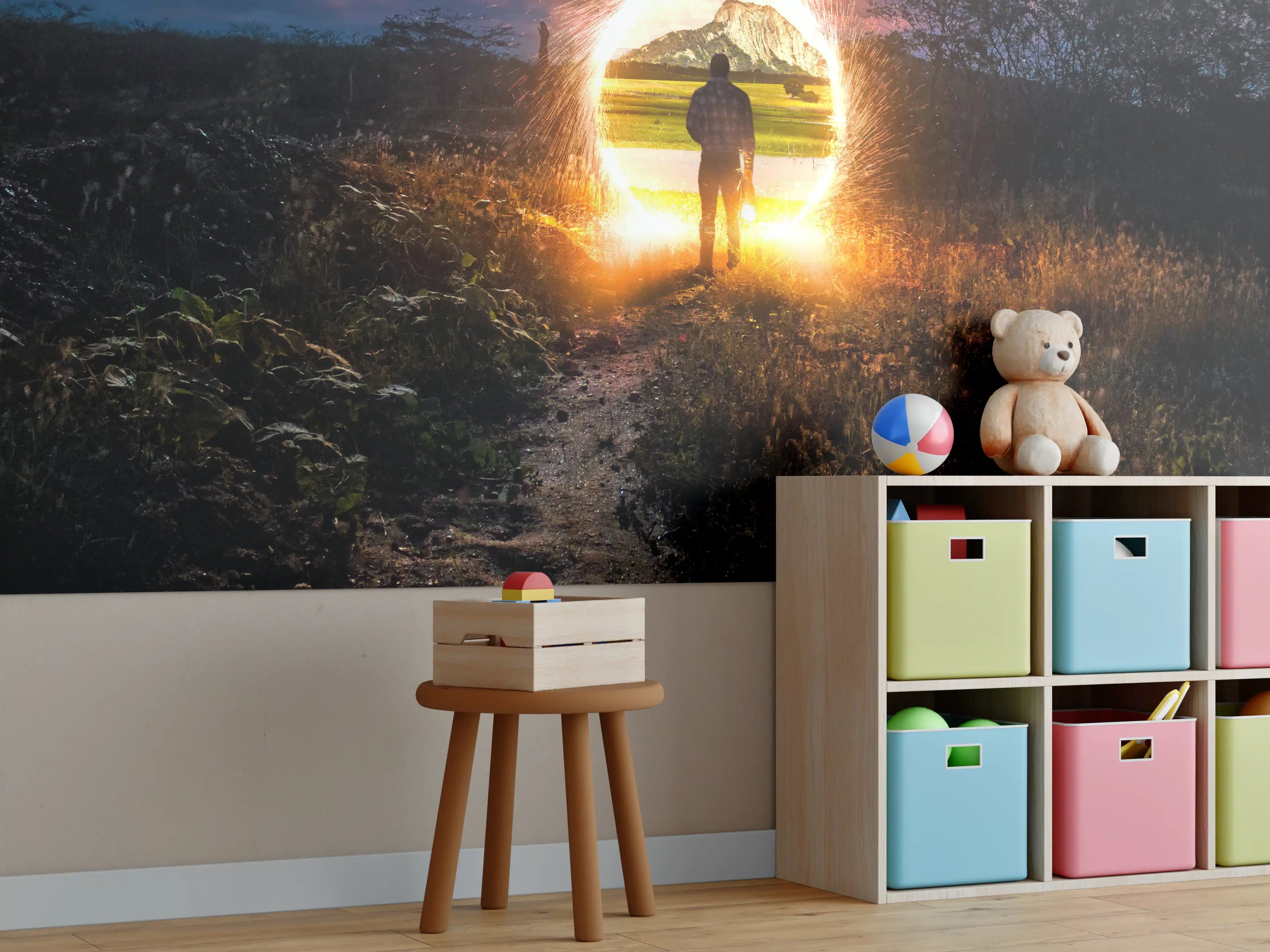 Kinderzimmer Wandgestaltung - Sonnenuntergang hinter Tunnel