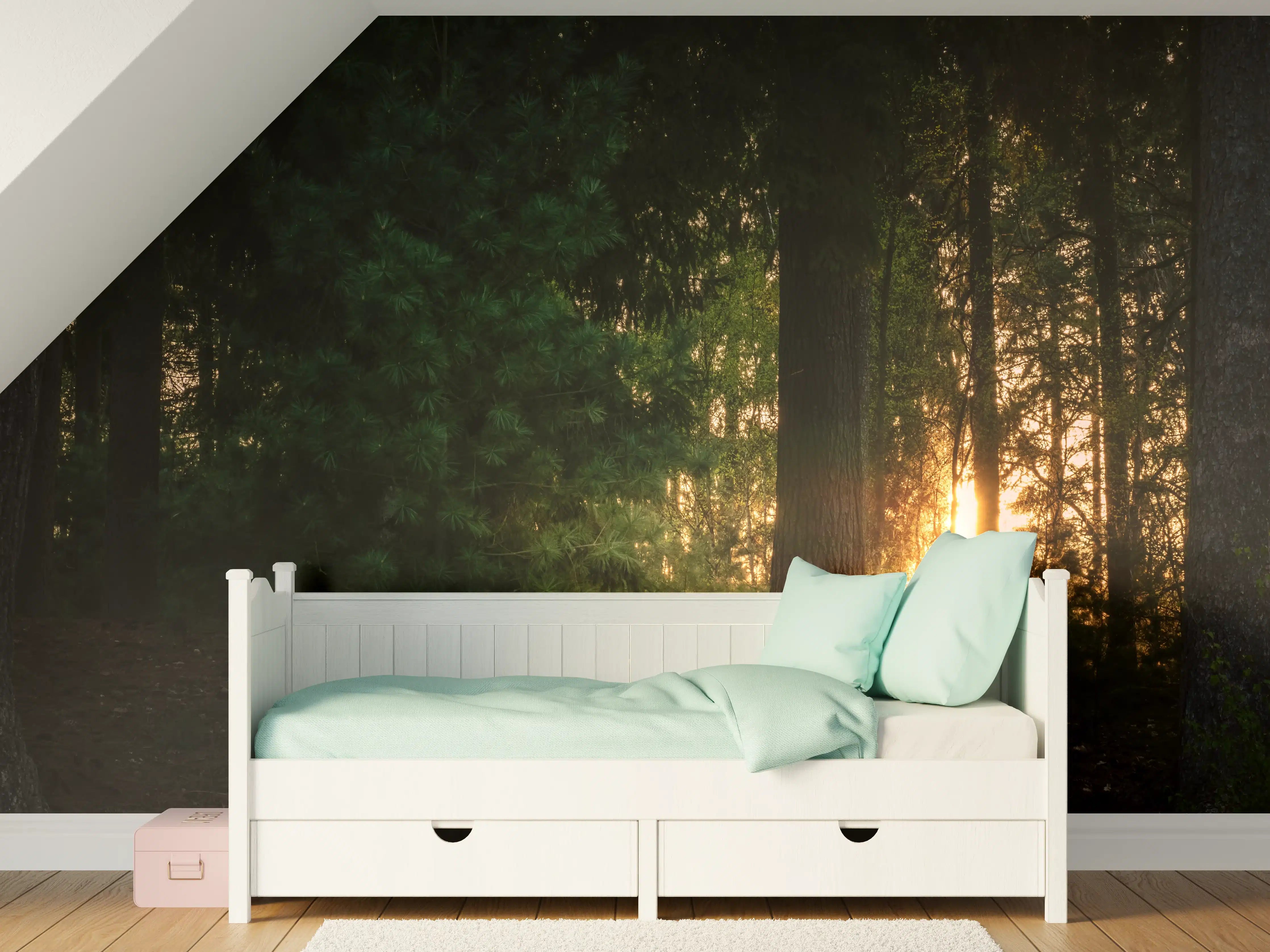 Kinderzimmer Wandgestaltung - Sonnenuntergang im Wald - Lüneburger Heide