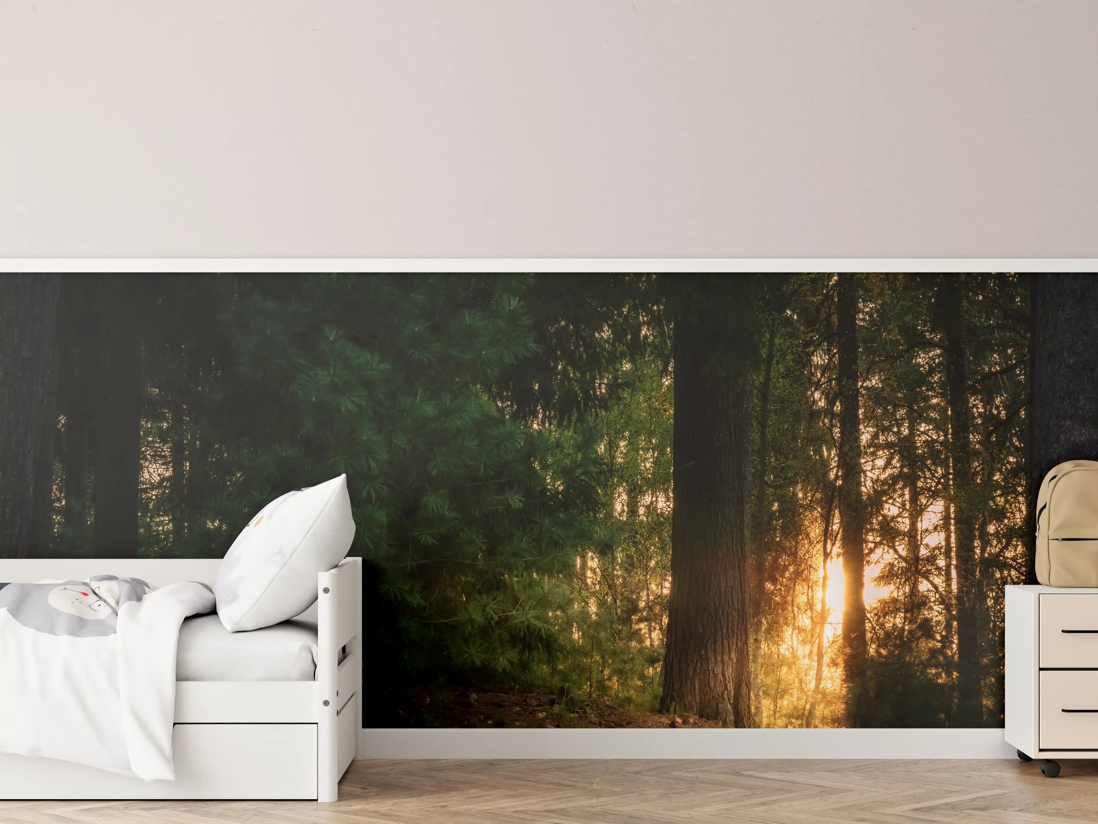 Kinderzimmer Wandgestaltung - Sonnenuntergang im Wald - Lüneburger Heide
