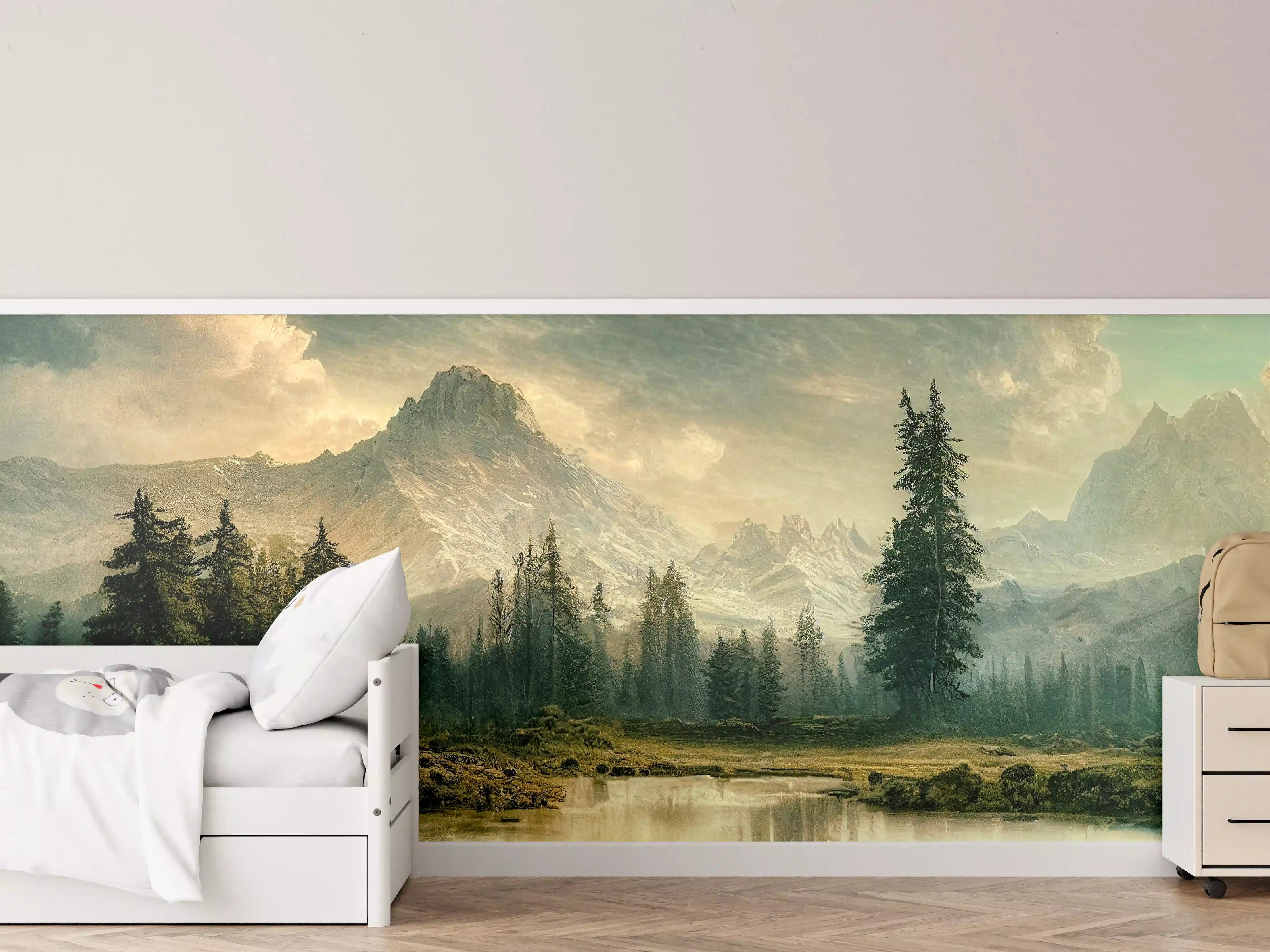 Kinderzimmer Wandgestaltung - Sonnenuntergang in den Bergen