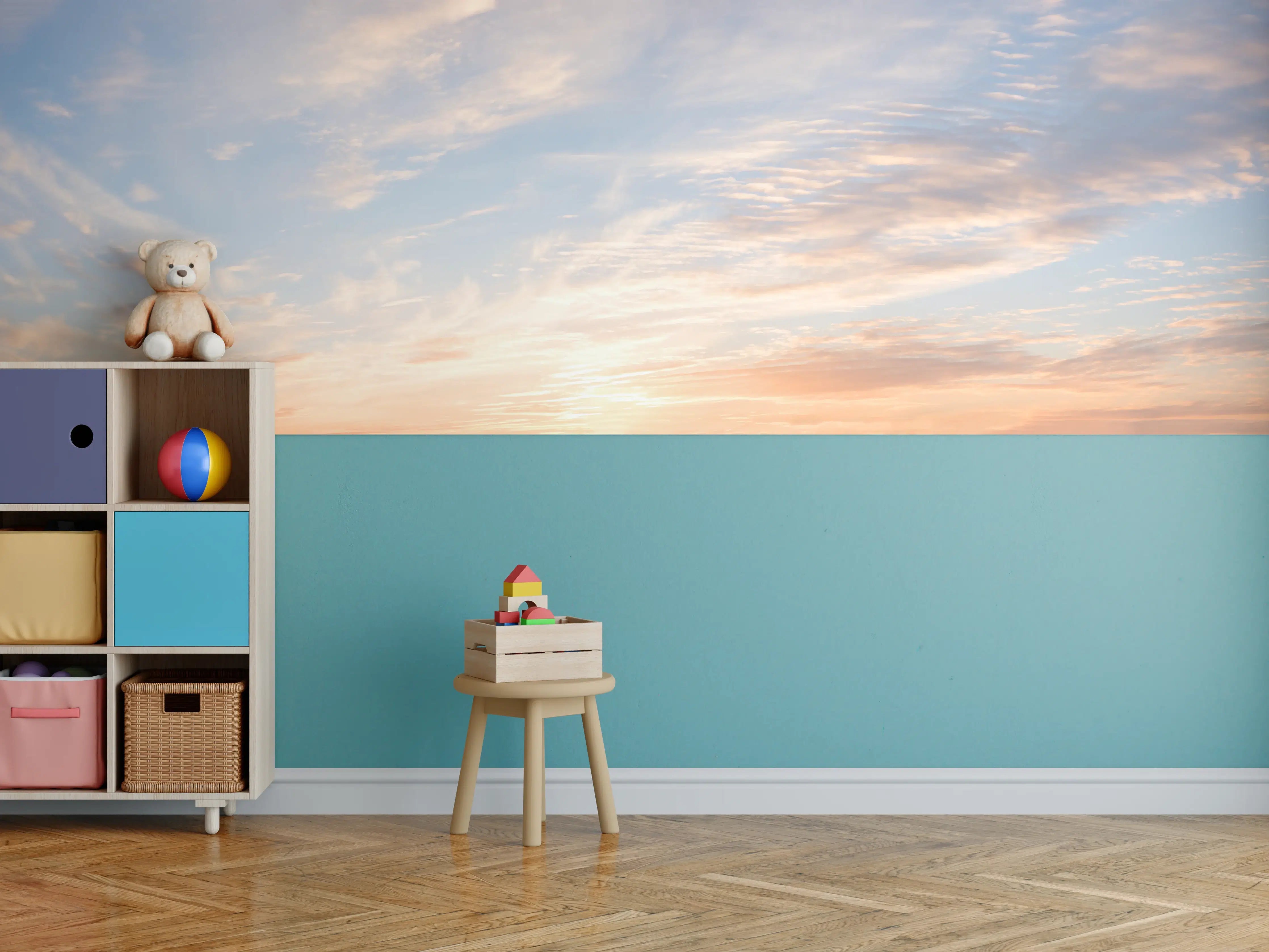 Kinderzimmer Wandgestaltung - Sonnenuntergang über dem Horizont