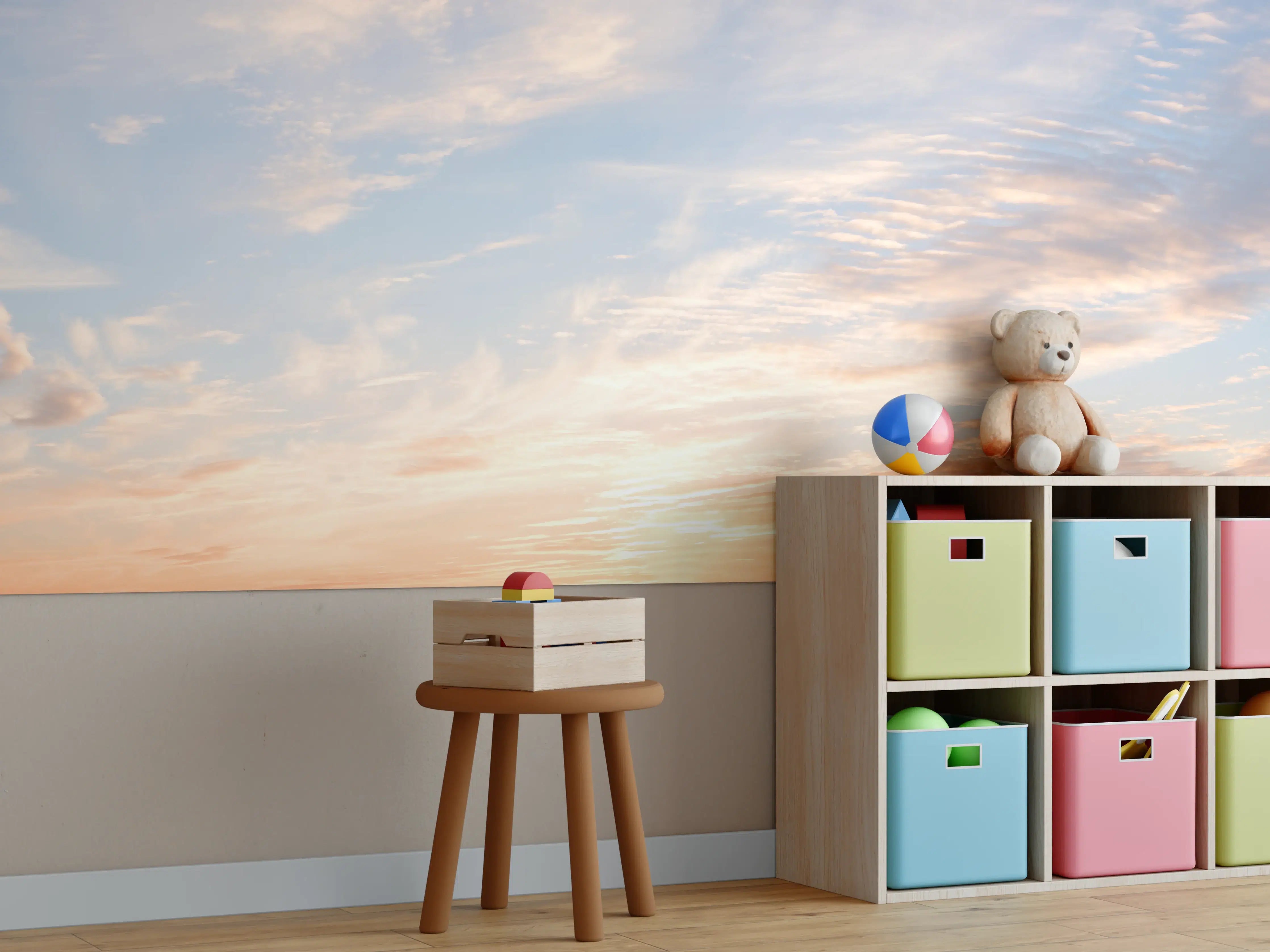 Kinderzimmer Wandgestaltung - Sonnenuntergang über dem Horizont