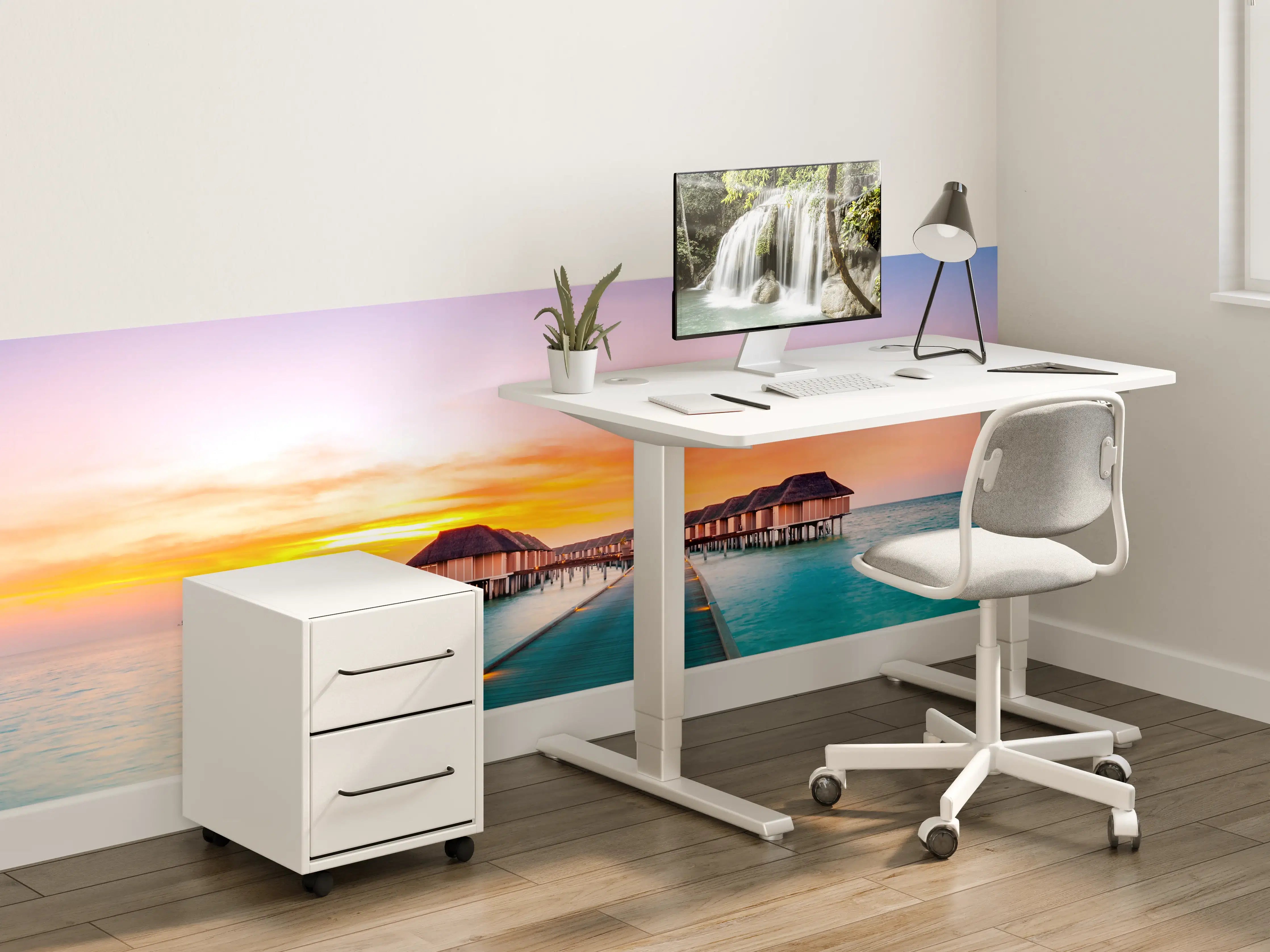 Kinderzimmer Wandgestaltung - Sonnenuntergang über dem Meer mit elegantem Steg