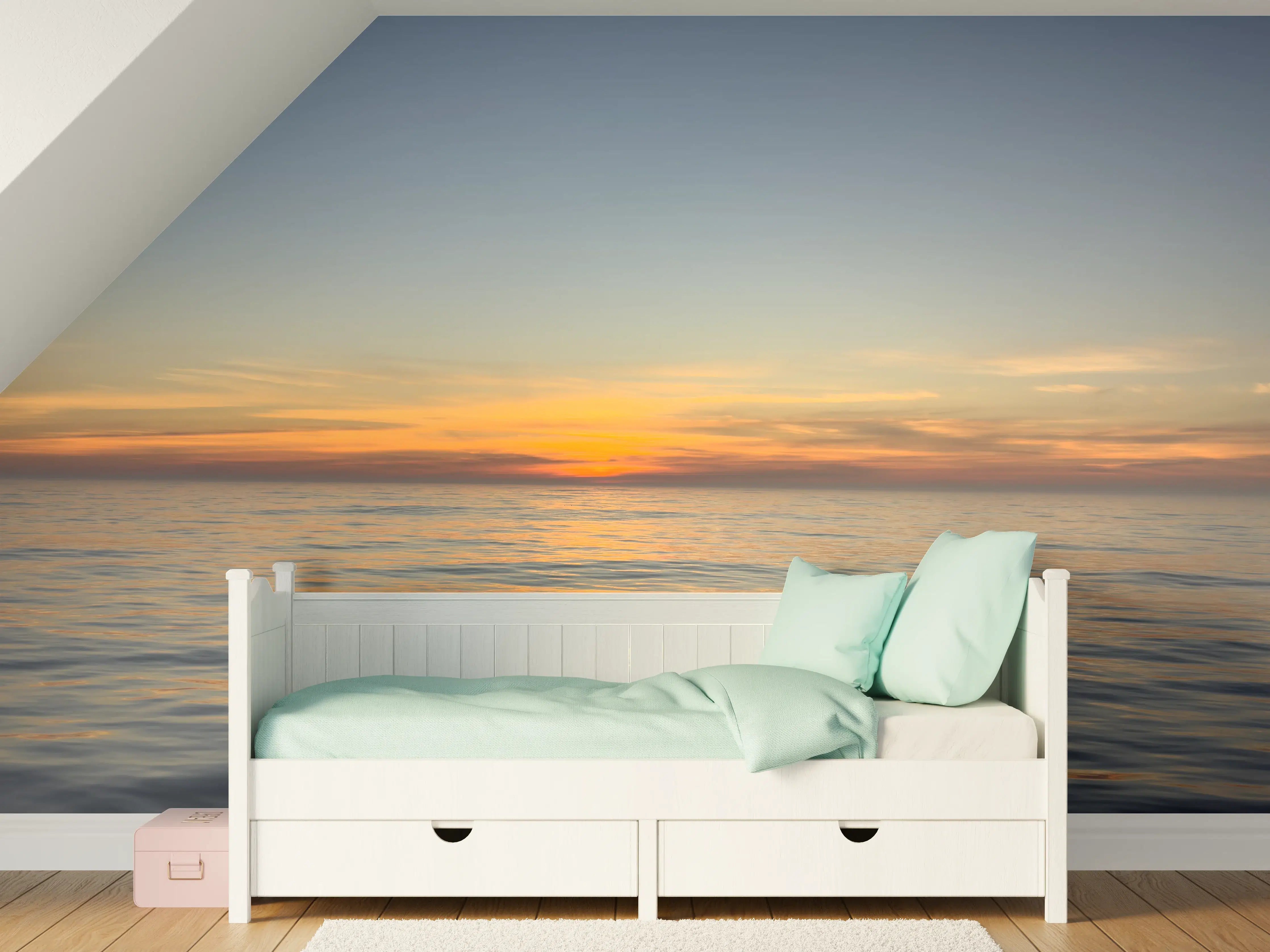 Kinderzimmer Wandgestaltung - Sonnenuntergang über ruhigem Meer