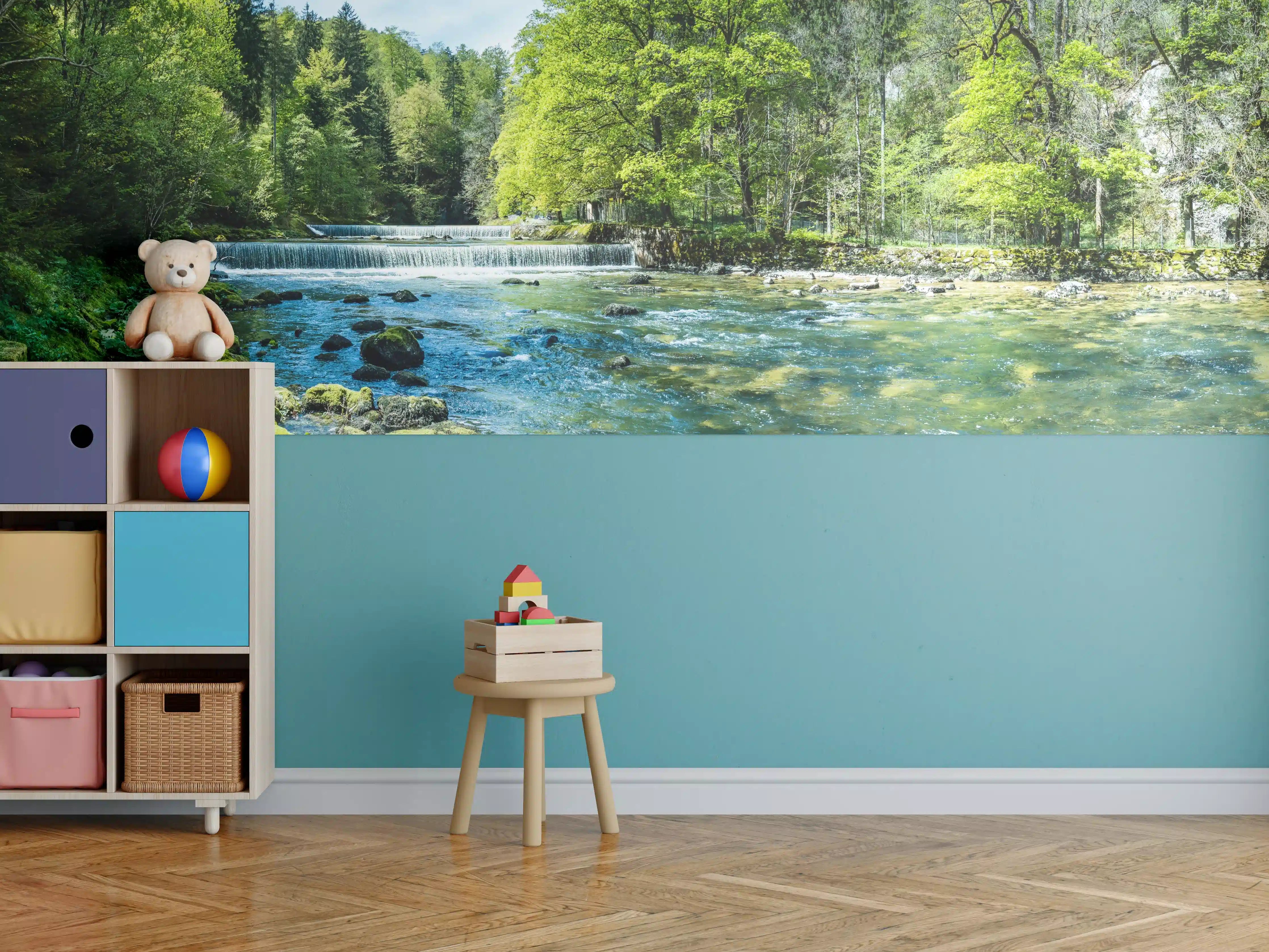 Kinderzimmer Wandgestaltung - Sonnige Flusslandschaft in der Schweiz