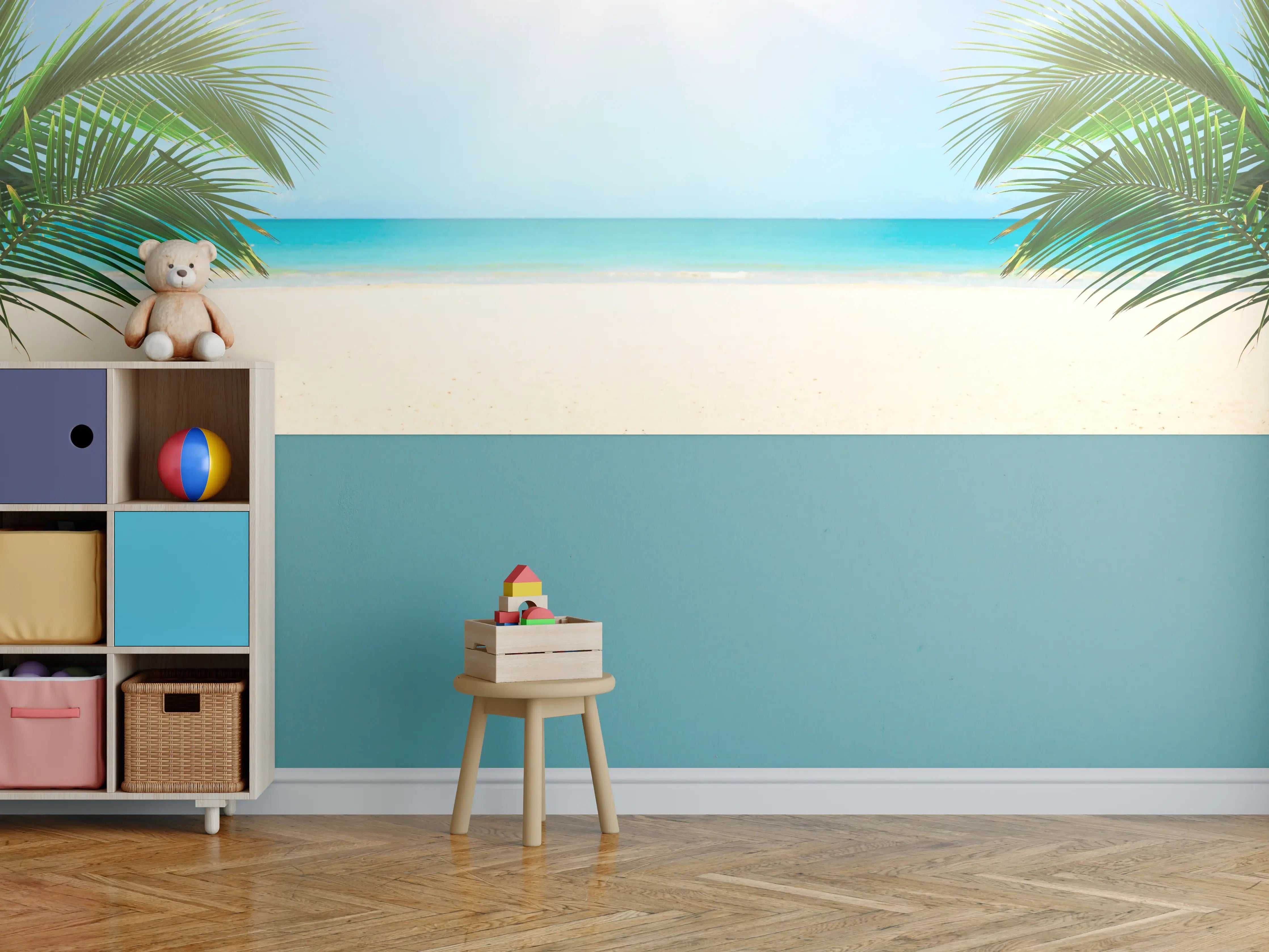 Kinderzimmer Wandgestaltung - Sonniges tropisches Strandpanorama