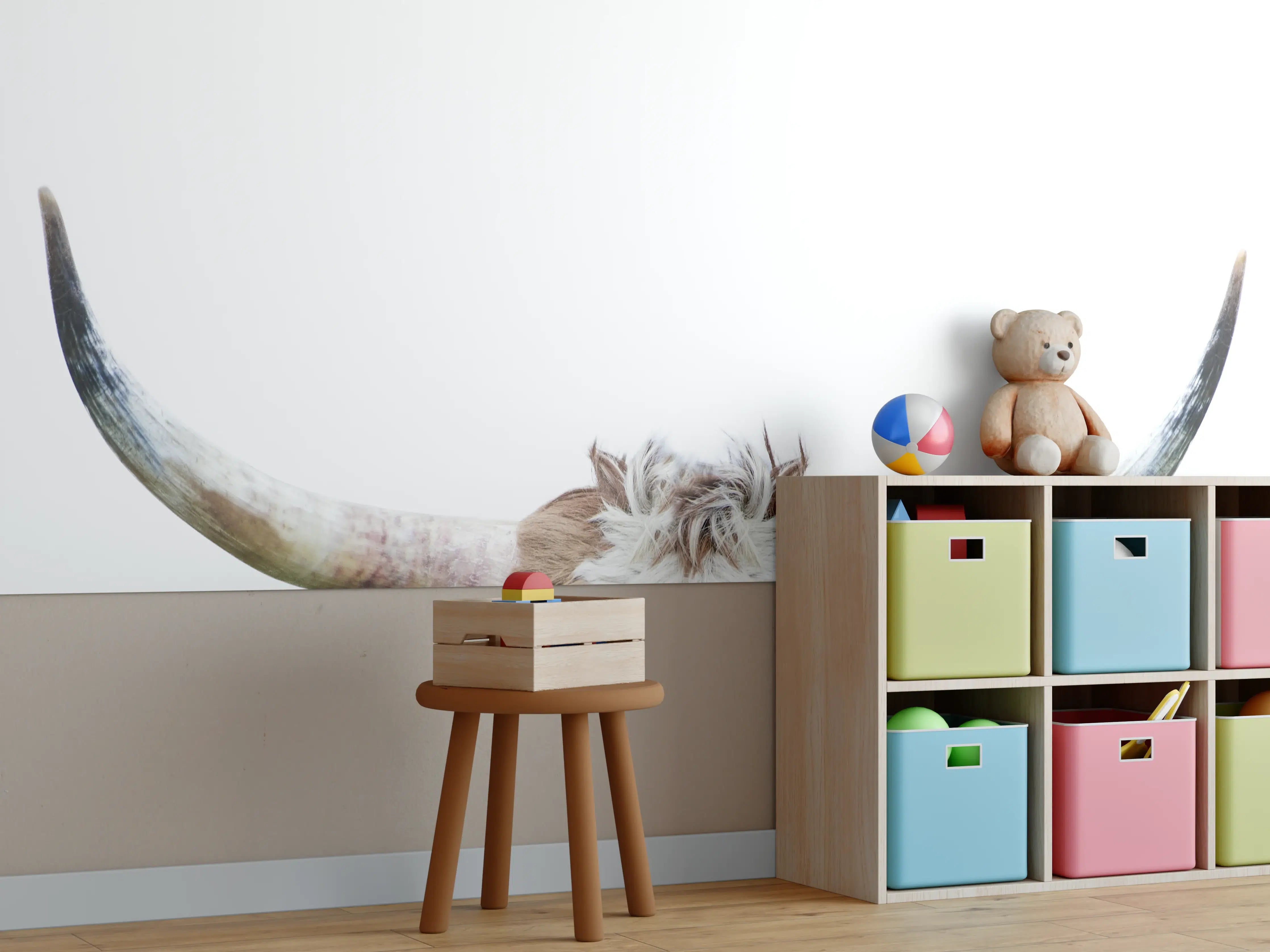 Kinderzimmer Wandgestaltung - Spähende Longhorn-Kuh