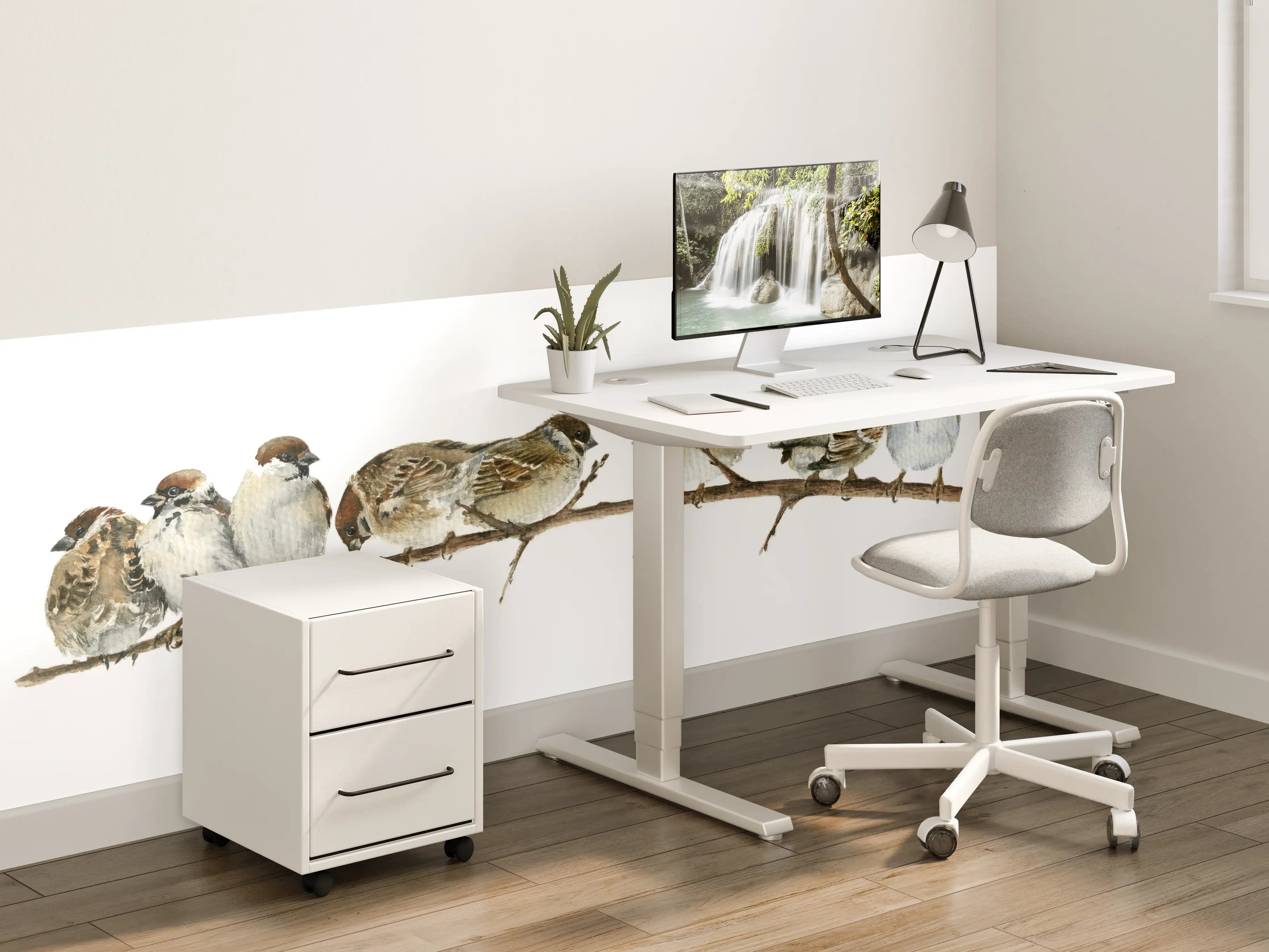 Kinderzimmer Wandgestaltung - Spatzen auf einem Zweig