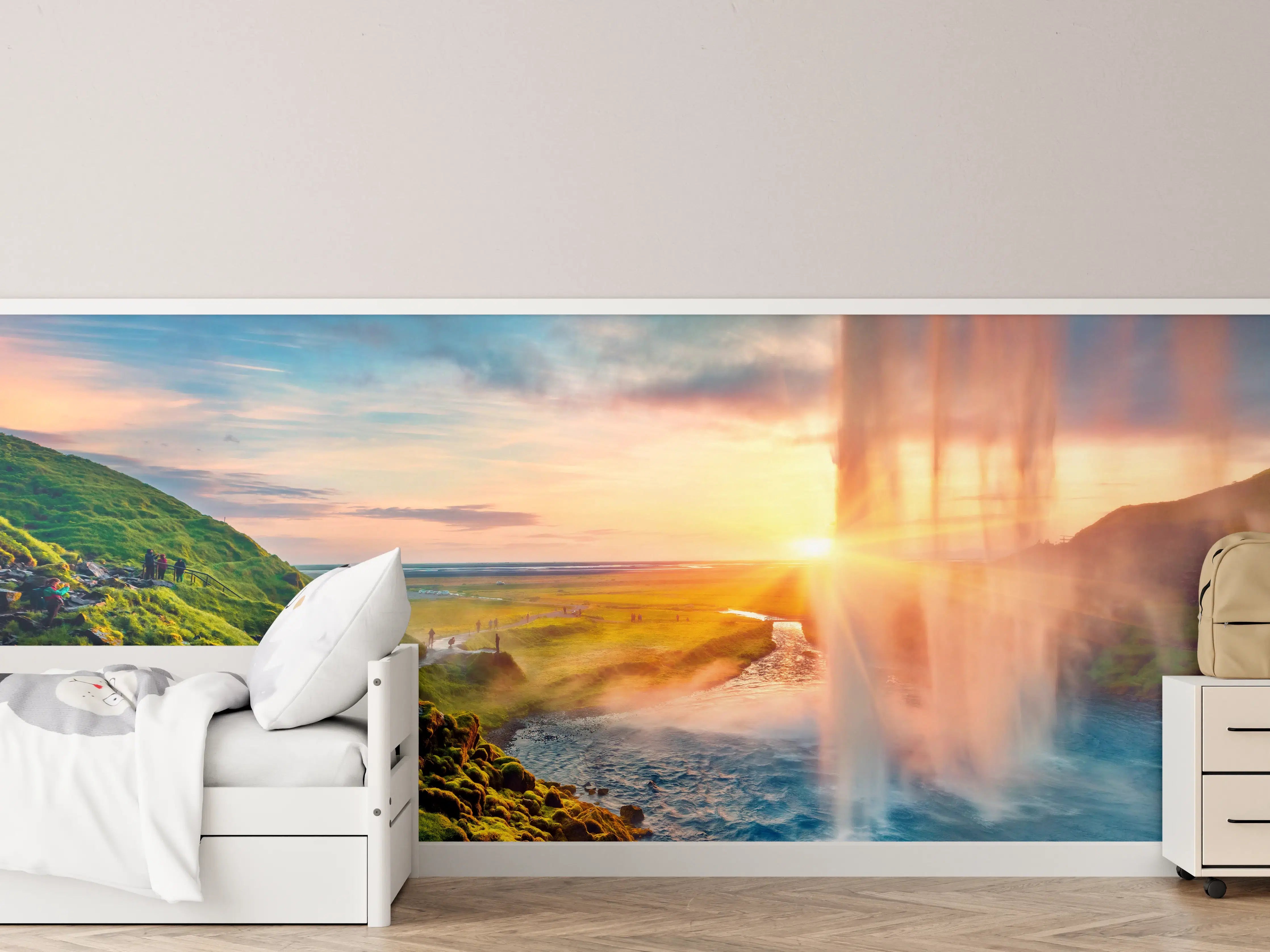 Kinderzimmer Wandgestaltung - Spektakulärer Sonnenuntergang am Wasserfall Seljalandsfoss
