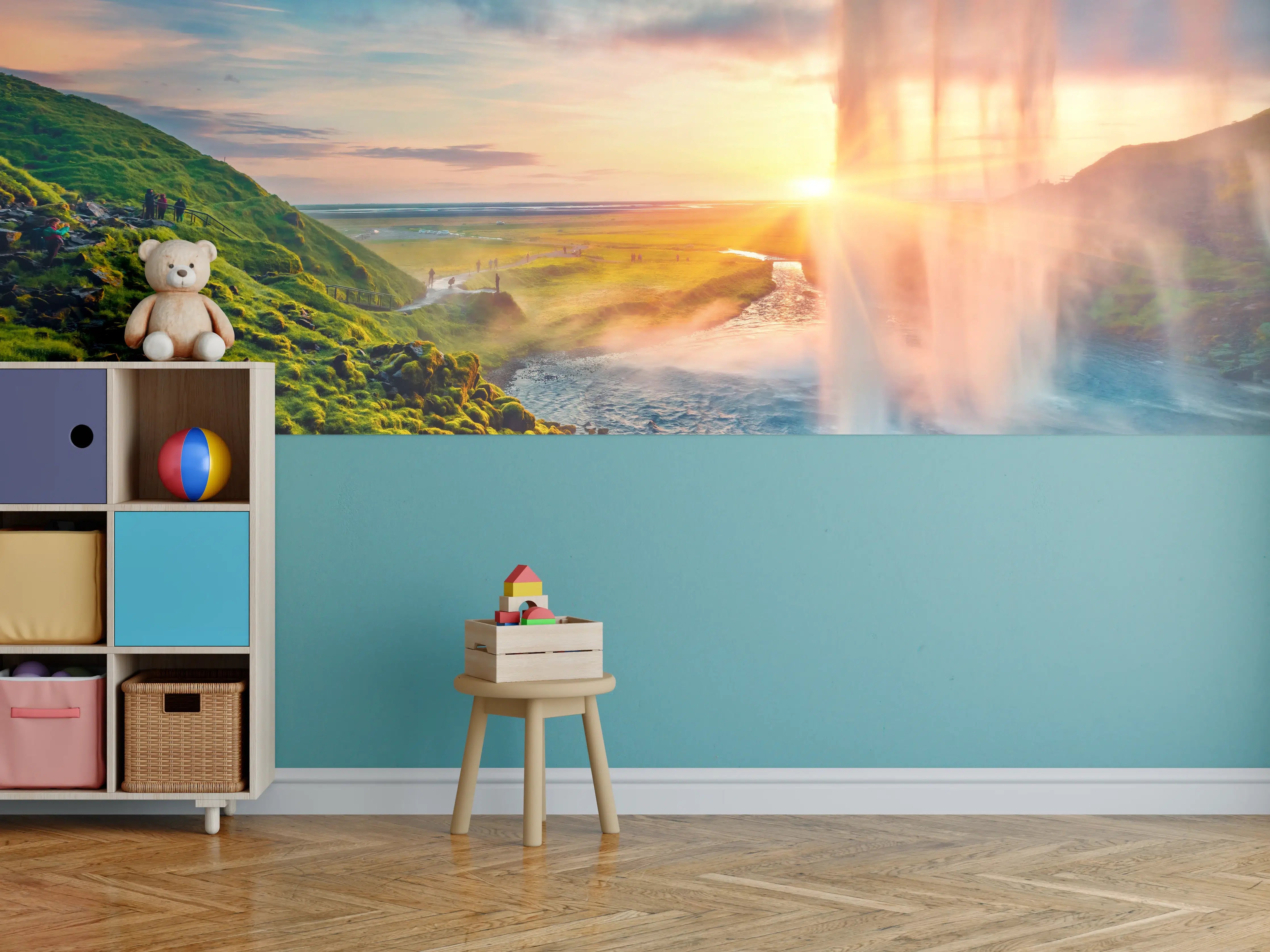 Kinderzimmer Wandgestaltung - Spektakulärer Sonnenuntergang am Wasserfall Seljalandsfoss