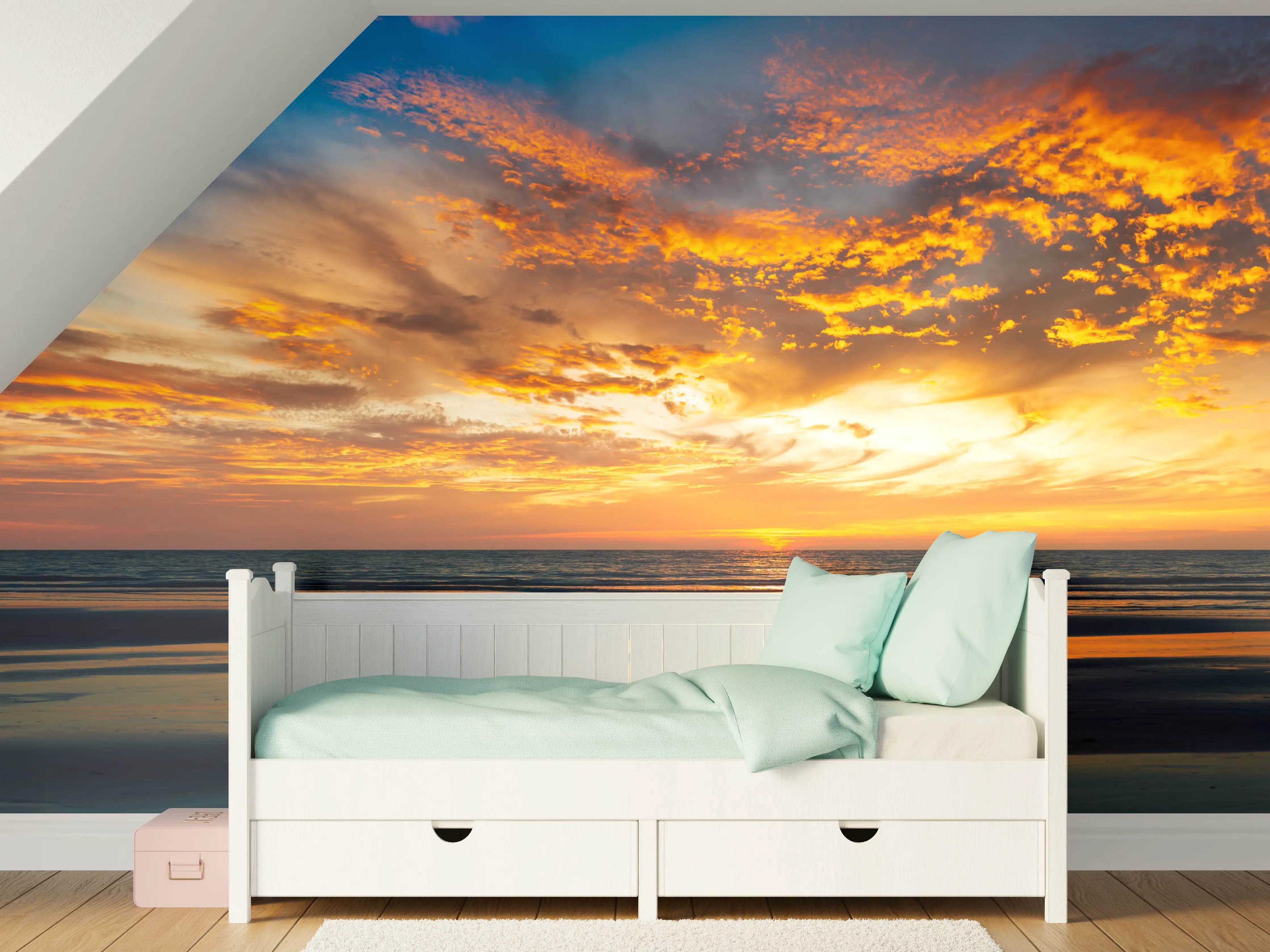 Kinderzimmer Wandgestaltung - Spektakuläres Sonnenuntergangsbild am Strand
